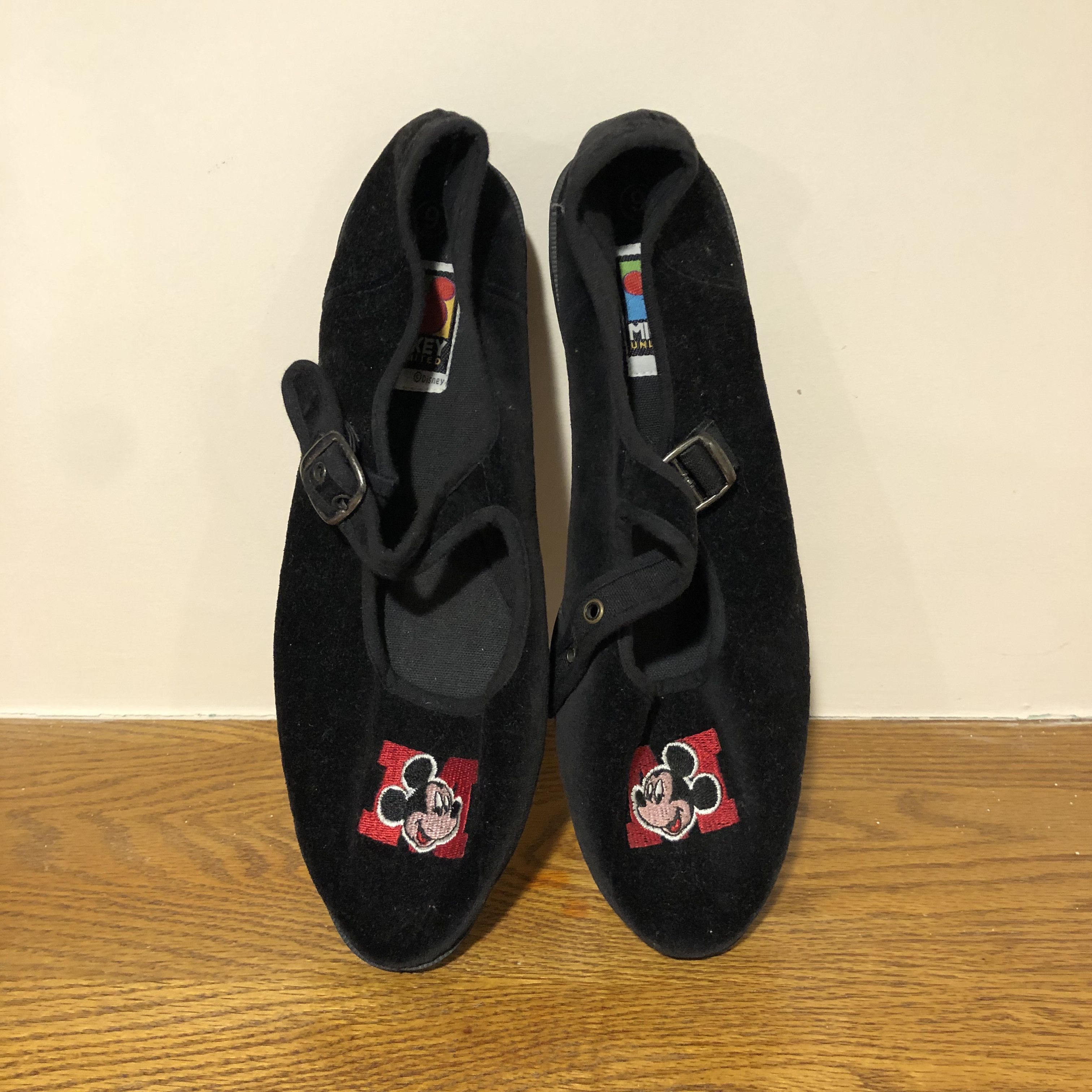 Disney 90s Vintage Black Velvet Mickey Mouse Shoes Slippers Size US 9 / IT 39 - 1 Thumbnail