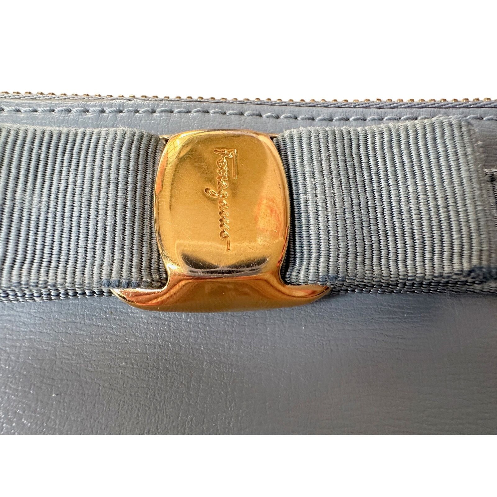 Salvatore Ferragamo Ferragamo Powder Blue Bow Zippered Pouch Card Holder Size ONE SIZE - 5 Thumbnail