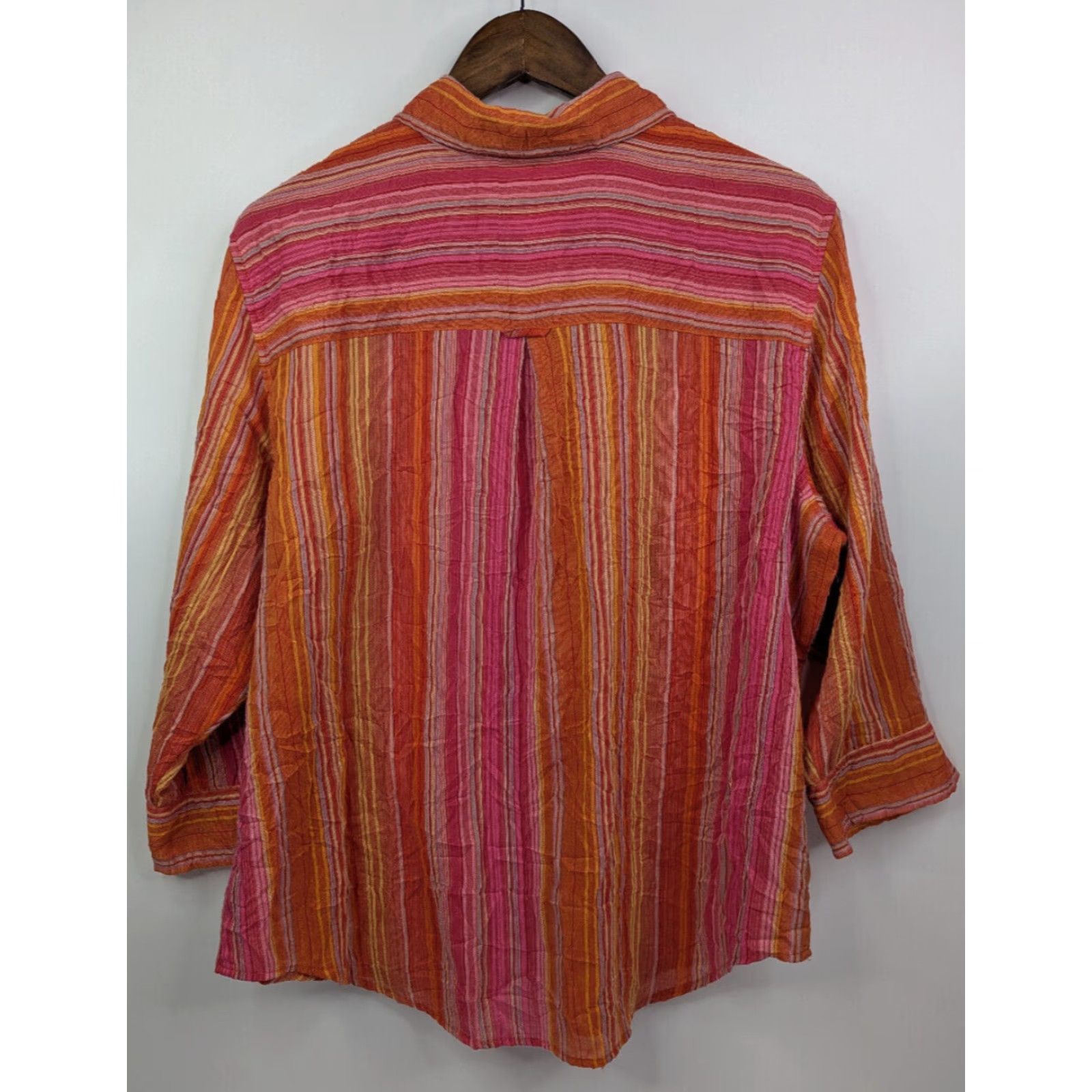 Coldwater Creek Coldwater Creek Shirt Womens XL Orange Pink Stripe Square Buttons Boho Funky Size XL / US 12-14 / IT 48-50 - 4 Thumbnail