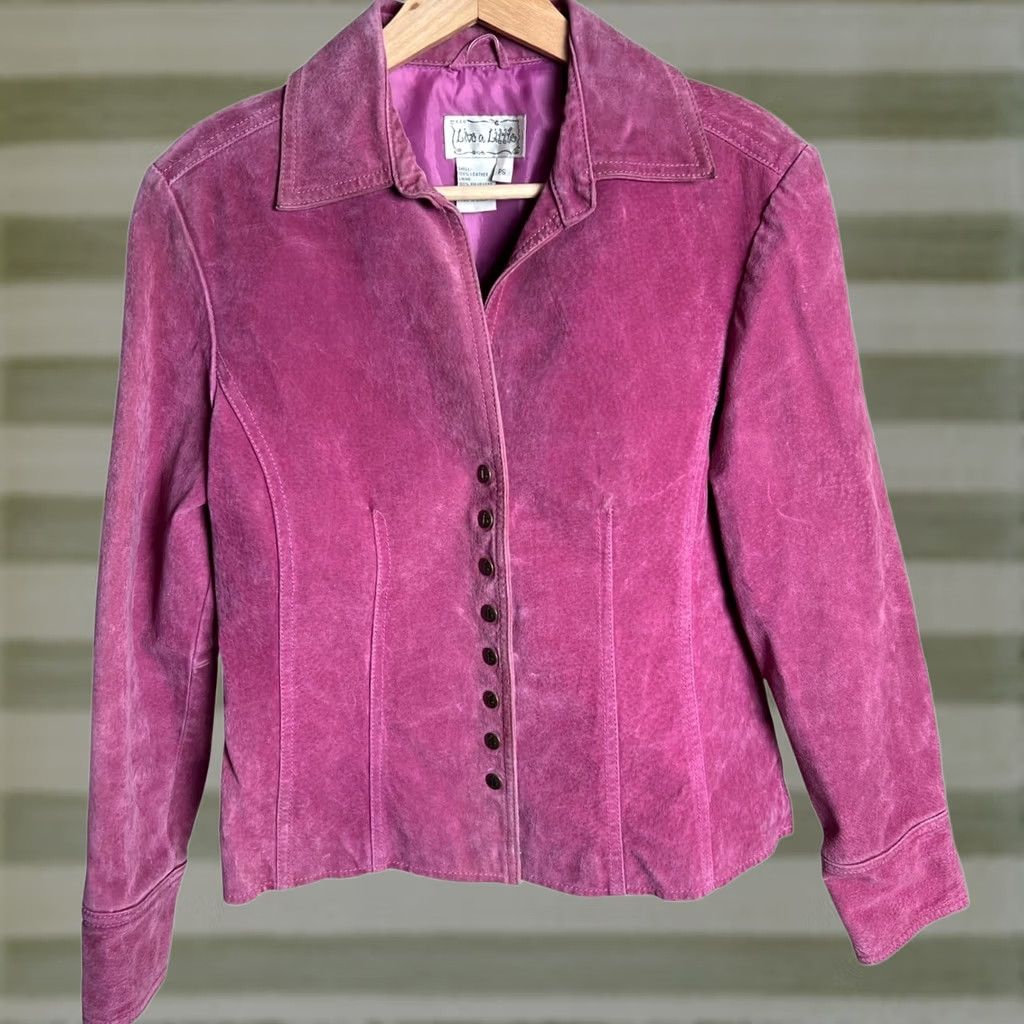 Olive VINTAGE Live A Little Jacket Pink Leather Button PS XS Womens Jacket Size XS / US 0-2 / IT 36-38 - 1 Thumbnail