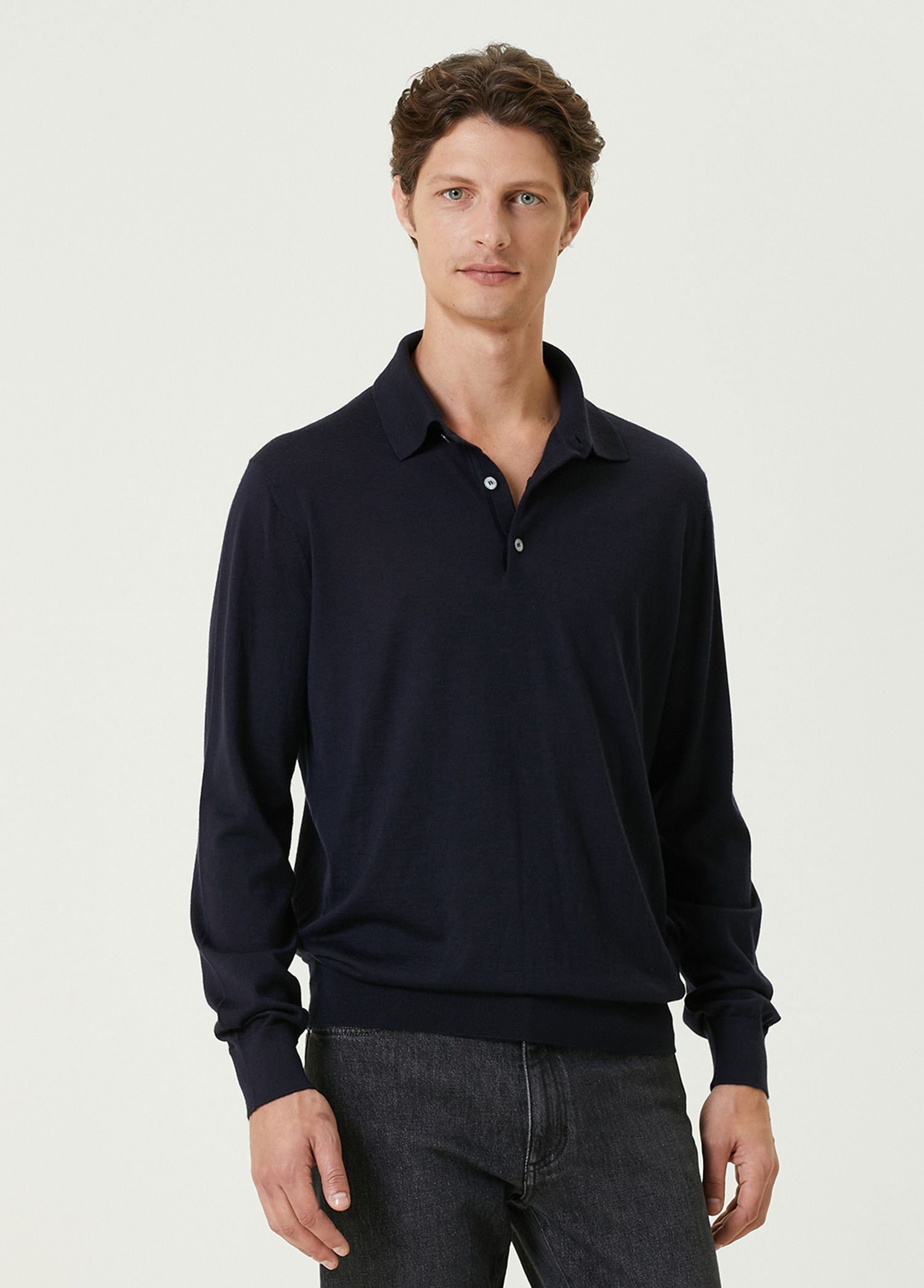 Ermenegildo Zegna ZEGNA navy blue Cashseta cashmere silk polo sweater Large Size US L / EU 52-54 / 3 - 1 Thumbnail