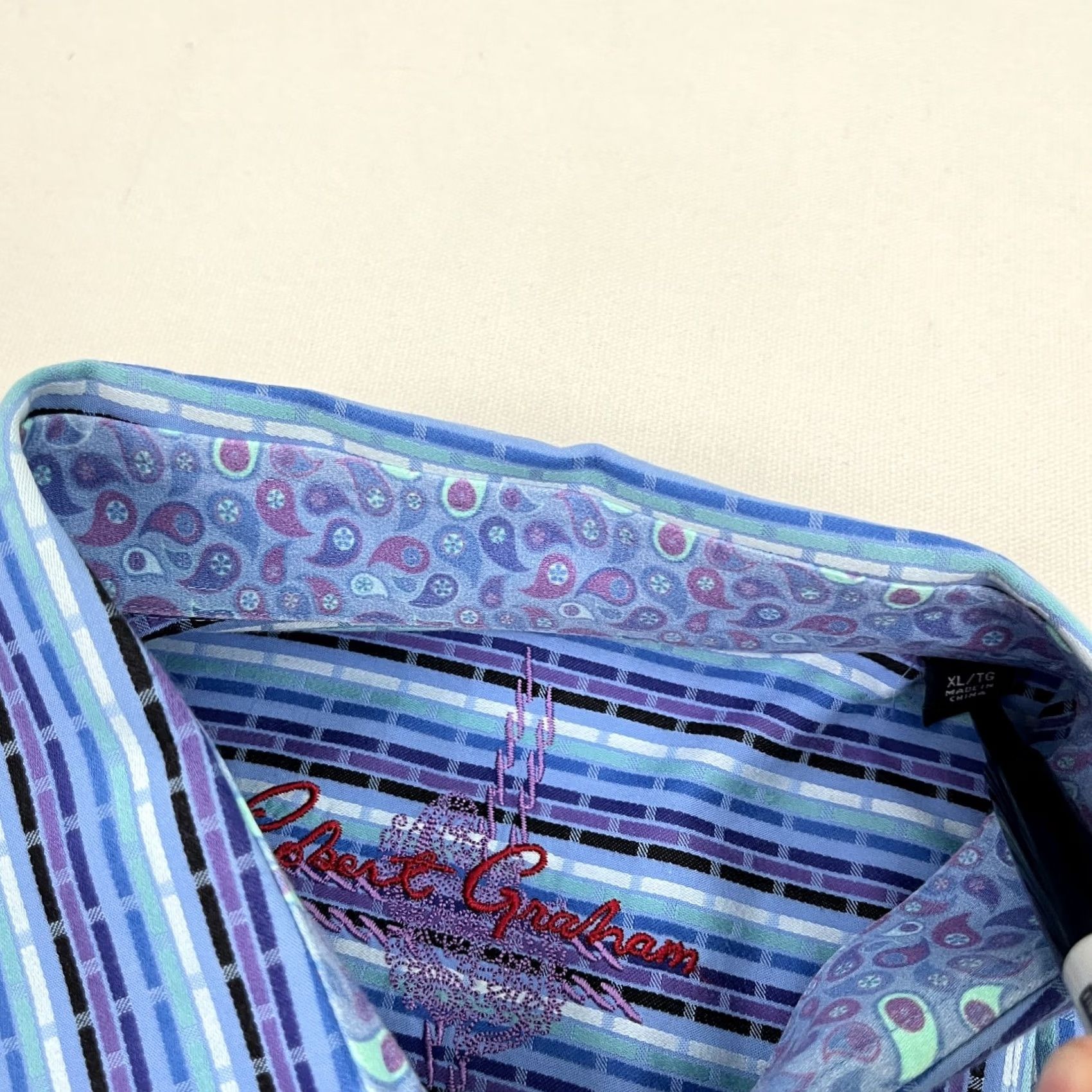 Robert Graham Robert Graham Shirt Mens XL Striped Contrast Paisley Flip Cuff Button Up Preppy Size US XL / EU 56 / 4 - 2 Thumbnail