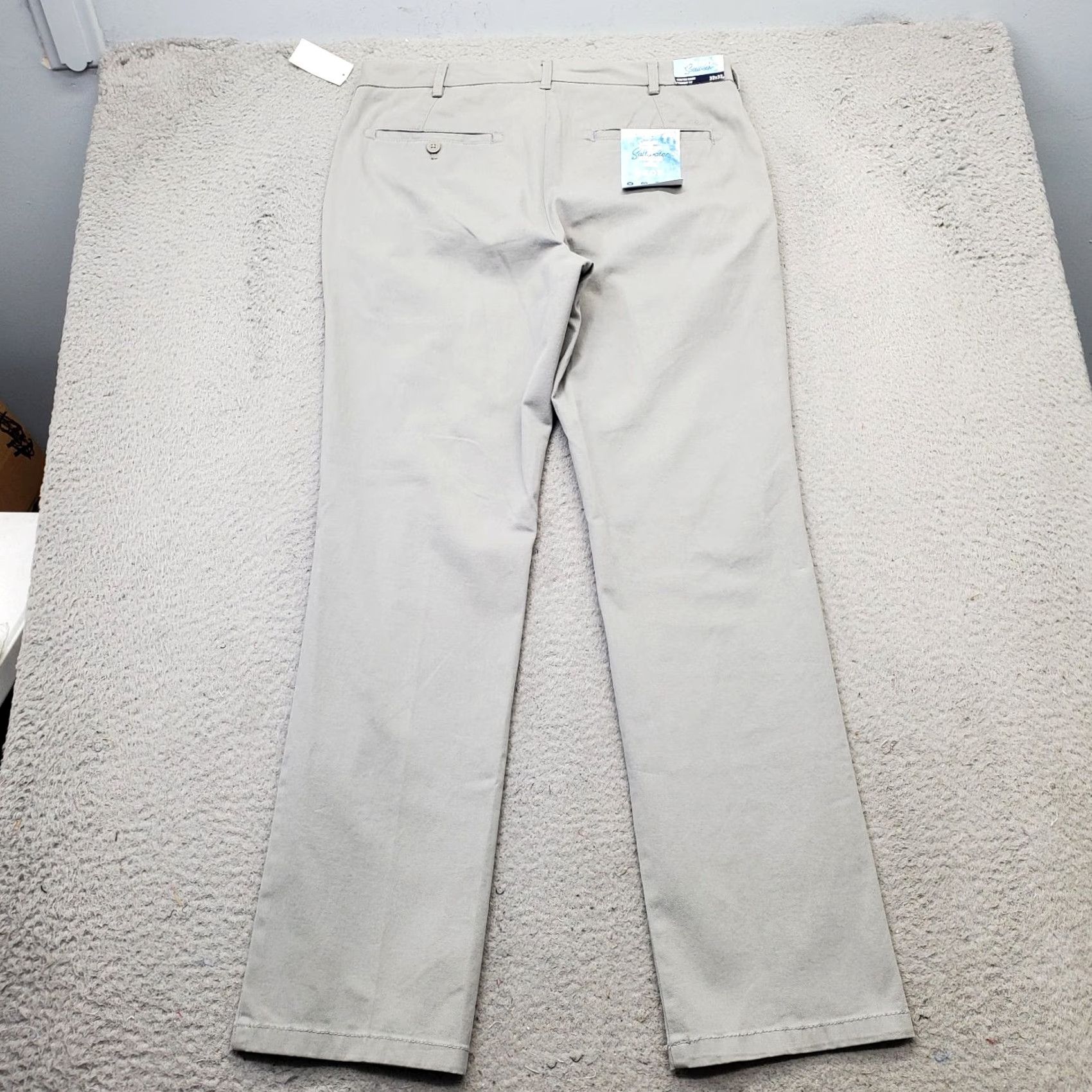 Izod IZOD Mens Saltwater Chino Pants Gray 32x32 Flat Front Straight Easy Care Stretch Casual Travel Mens Size 32 Gray Chino Pants Size US 32 / EU 48 - 2 Thumbnail