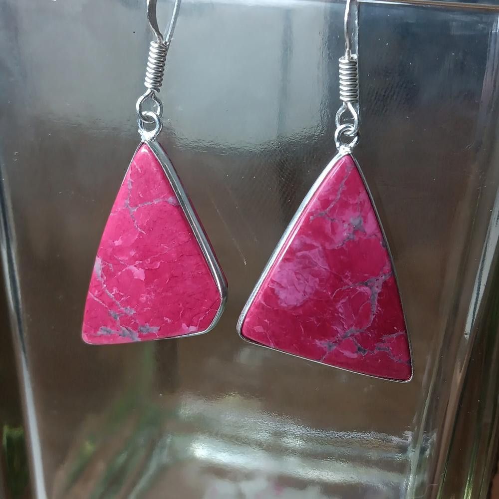 Designer Pink Sea Sediment Jasper gemstone earrings Size ONE SIZE - 3 Thumbnail