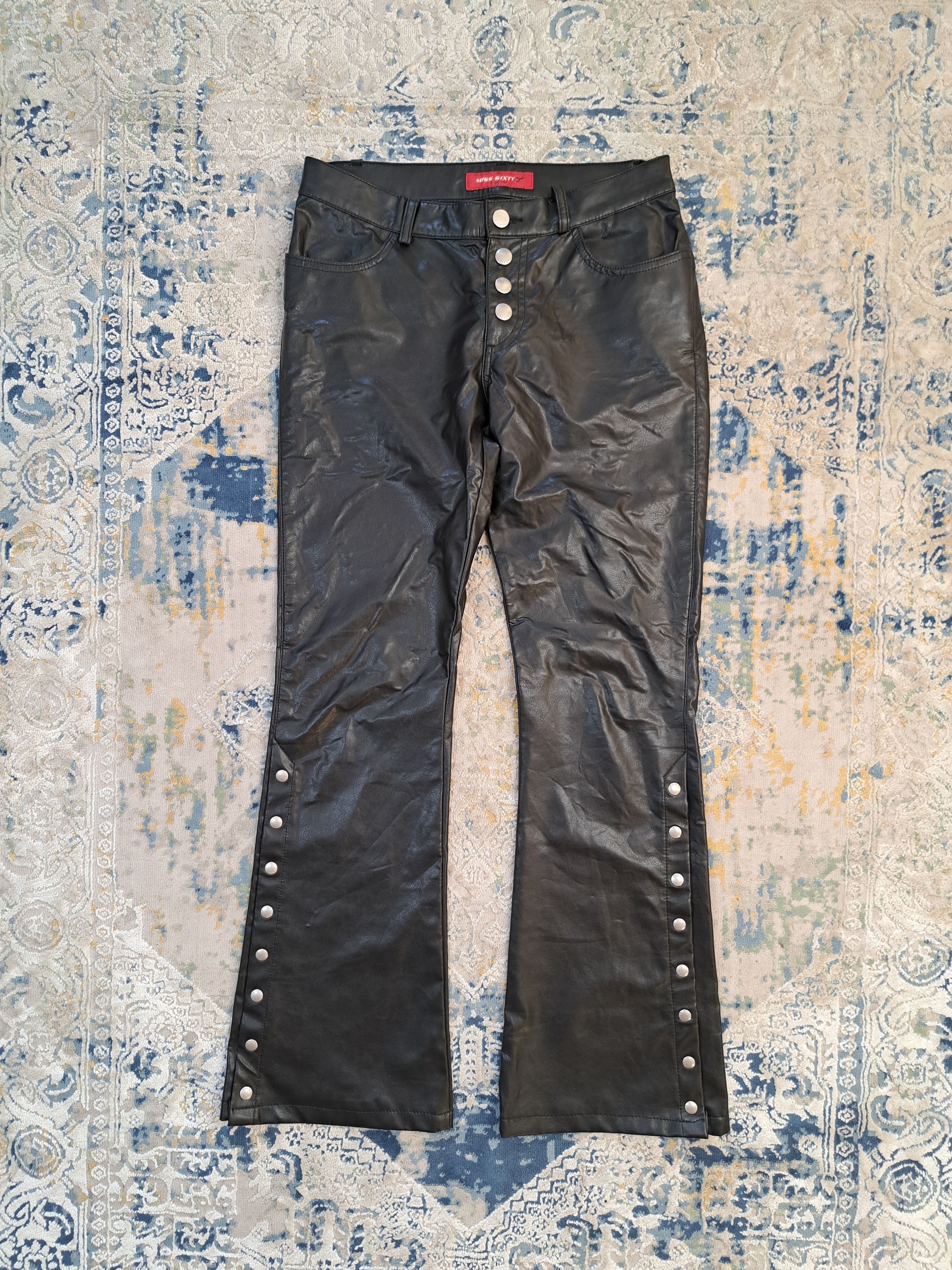 00s archive old leather flare pants y2k