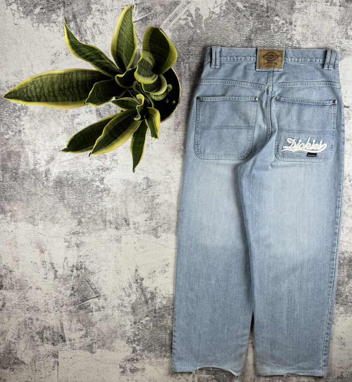 DICKIES BIG DADDY VINTAGE DENIM RAP HIP HOP BAGGY SKATE DISTRESSED