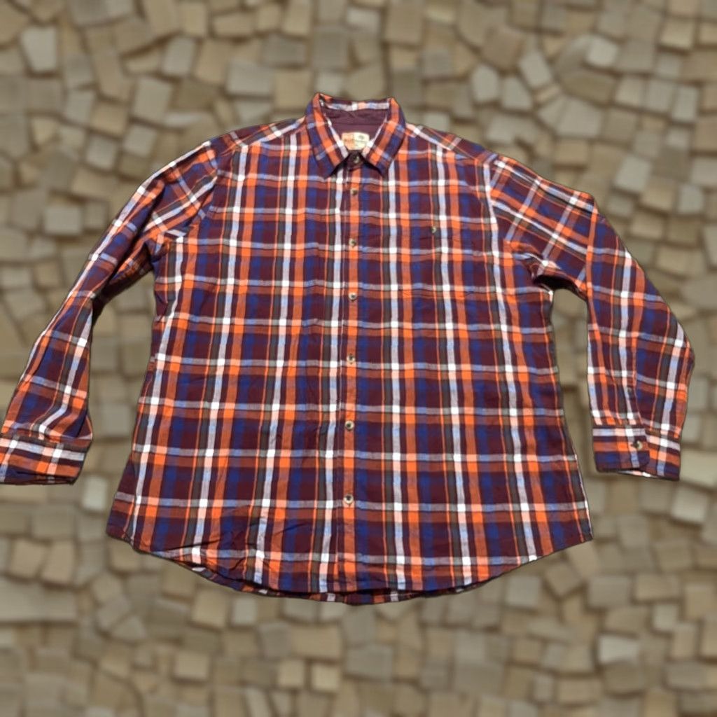 Vintage Ruff Hewn Shirt Mens XL Blue Orange Red White Plaid Button Up Shirt Size US XL / EU 56 / 4 - 1 Thumbnail