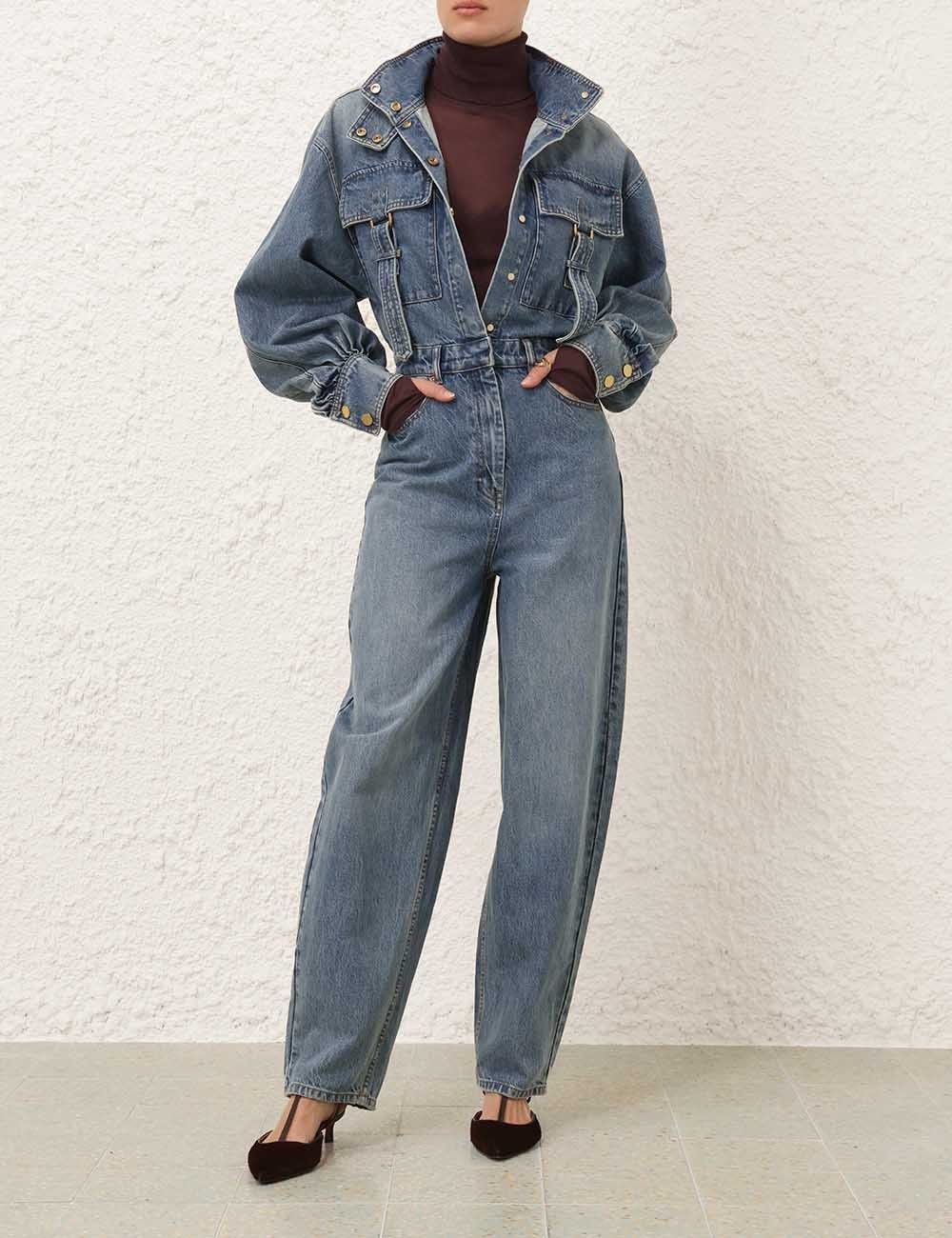 Zimmermann oc11z0925 Illustration Denim Boilersuit in Blue Size 30" / US 8 / IT 44 - 2 Thumbnail