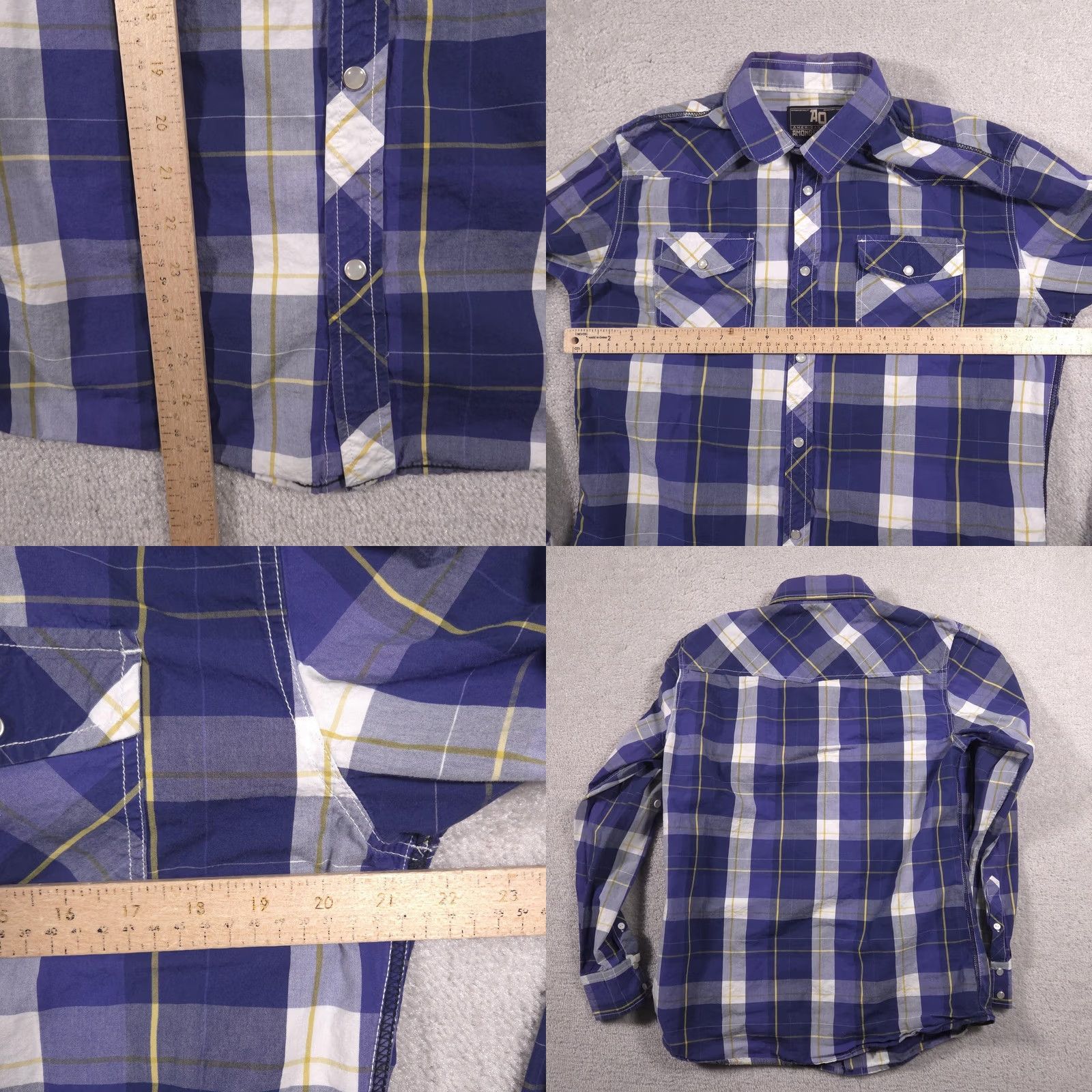 Vintage VINTAGE AO Shirt Mens Large Blue Plaid Western Snap Button Long Sleeve Cowboy Size US L / EU 52-54 / 3 - 8 Thumbnail
