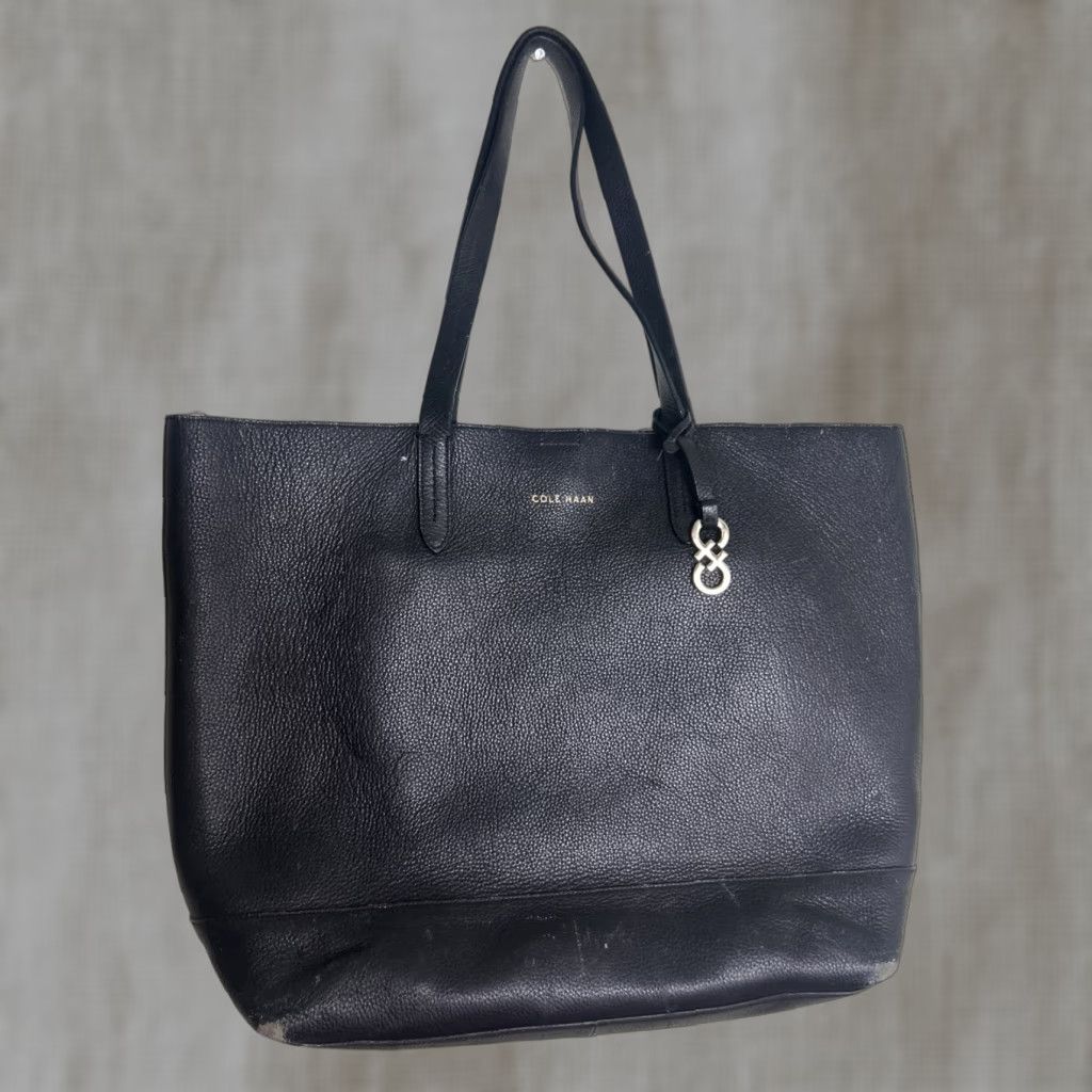 Cole Haan Cole Haan Tote Bag Large Black Pebbled Leather Double Handle Signs Of Wear Size ONE SIZE - 1 Thumbnail