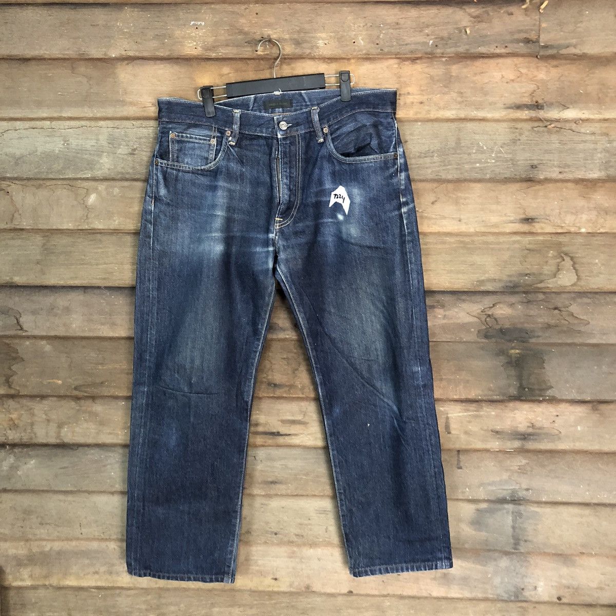 Japanese Brand Uniqlo Jeans Blue Distressed Denim Pants #7324 Size US 35 - 1 Thumbnail