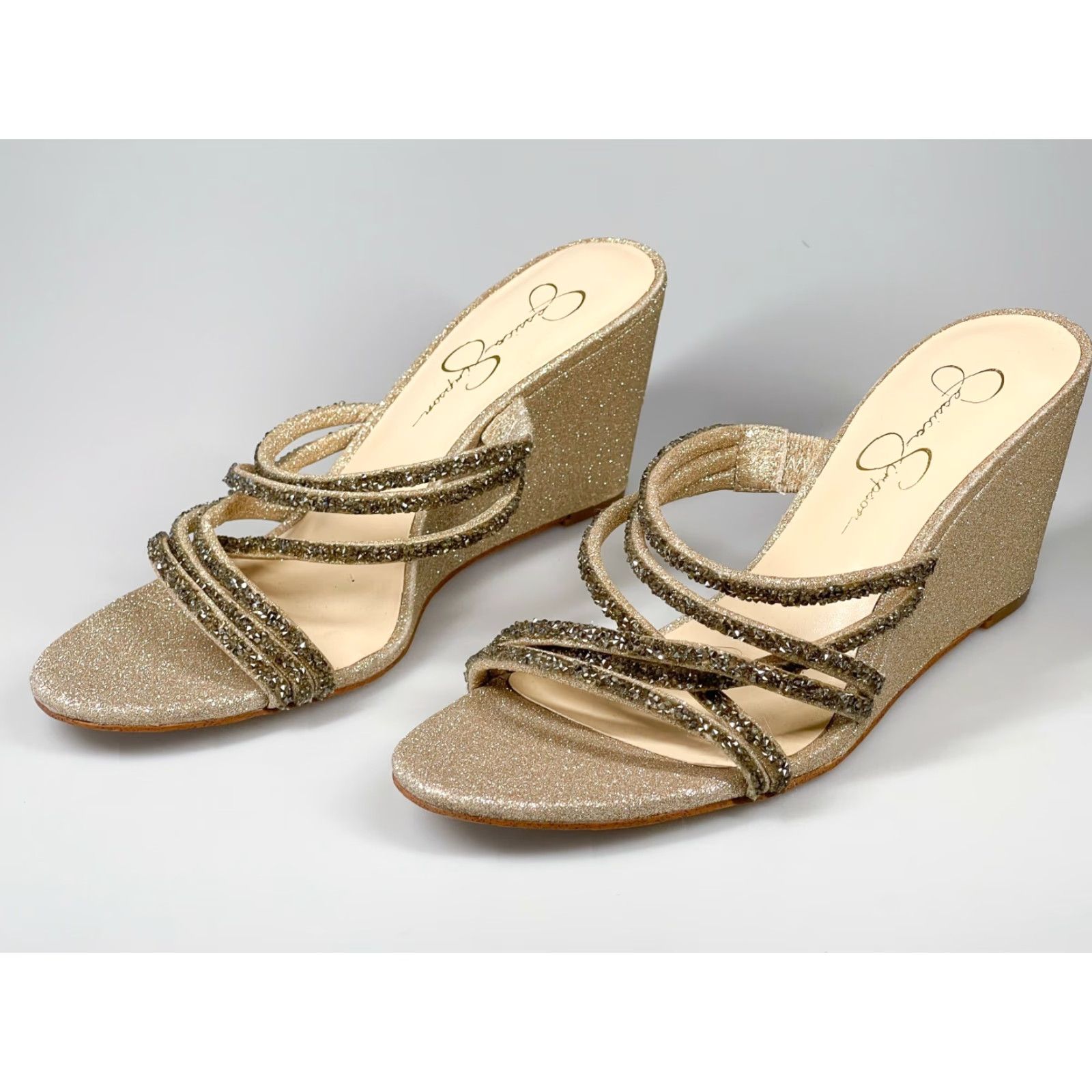 Jessica Simpson Jessica Simpson Colley Womens Sandal M Beige 9.5 High Wedge Glitter Bling 90s? Size US 10 / IT 40 - 3 Thumbnail
