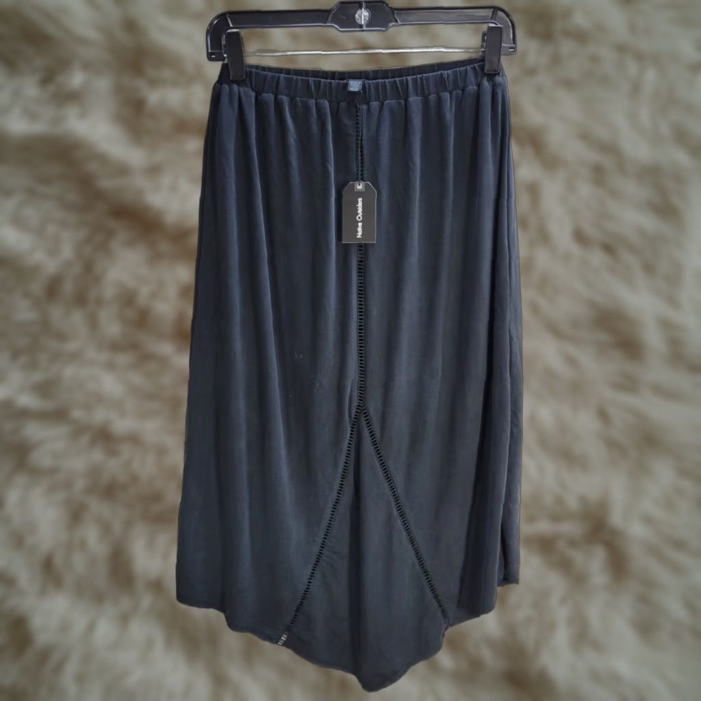 Native VINTAGE Native Outsiders Skirt Women S Black Long Asymmetric Crochet Trim NWT Size 28" / US 6 / IT 42 - 1 Thumbnail