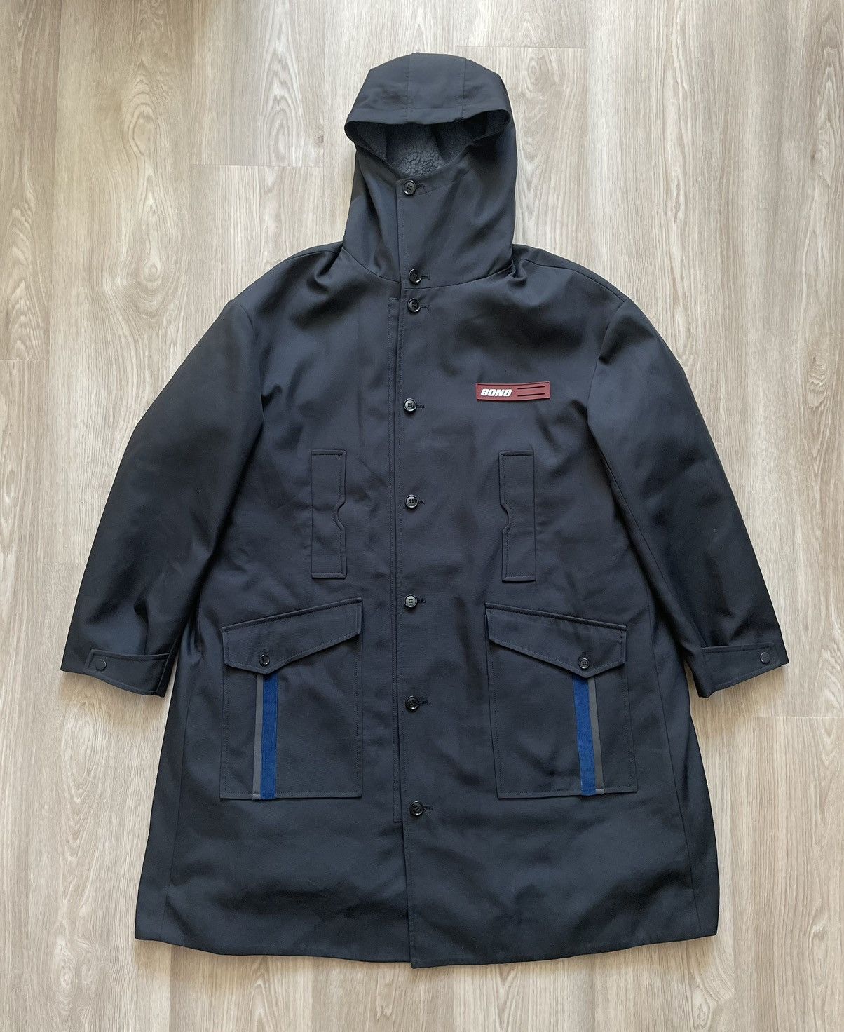 image of 8On8 X 10 Corso Como Black Long Parka Jacket, Men's (Size Medium)