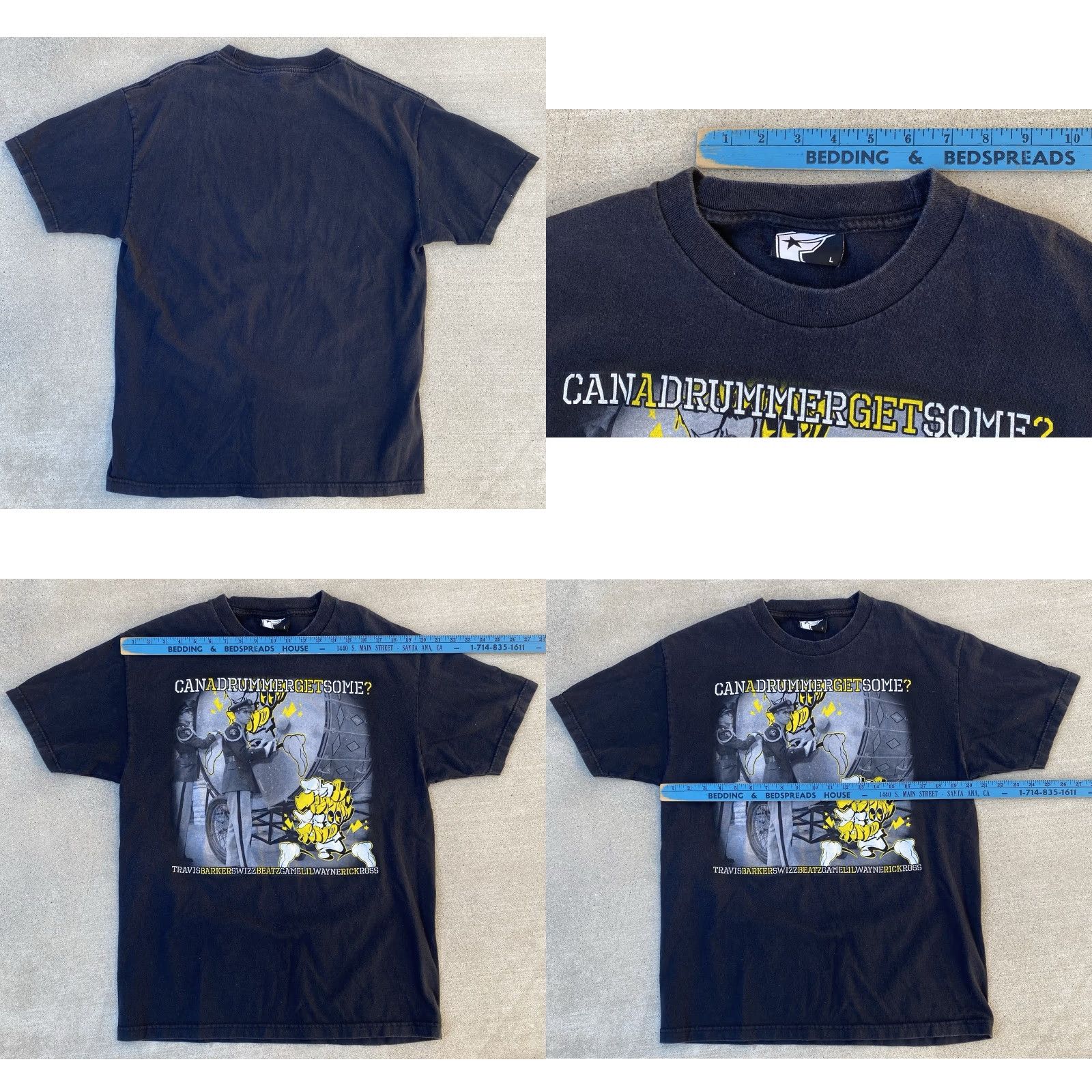 Barker Famous Stars & Straps Can A Drummer Get Some T-Shirt Black Short Sleeve L Mens Graphic Print Hip Hop Punk Rock 2000s 90s Theme Size US L / EU 52-54 / 3 - 10 Thumbnail