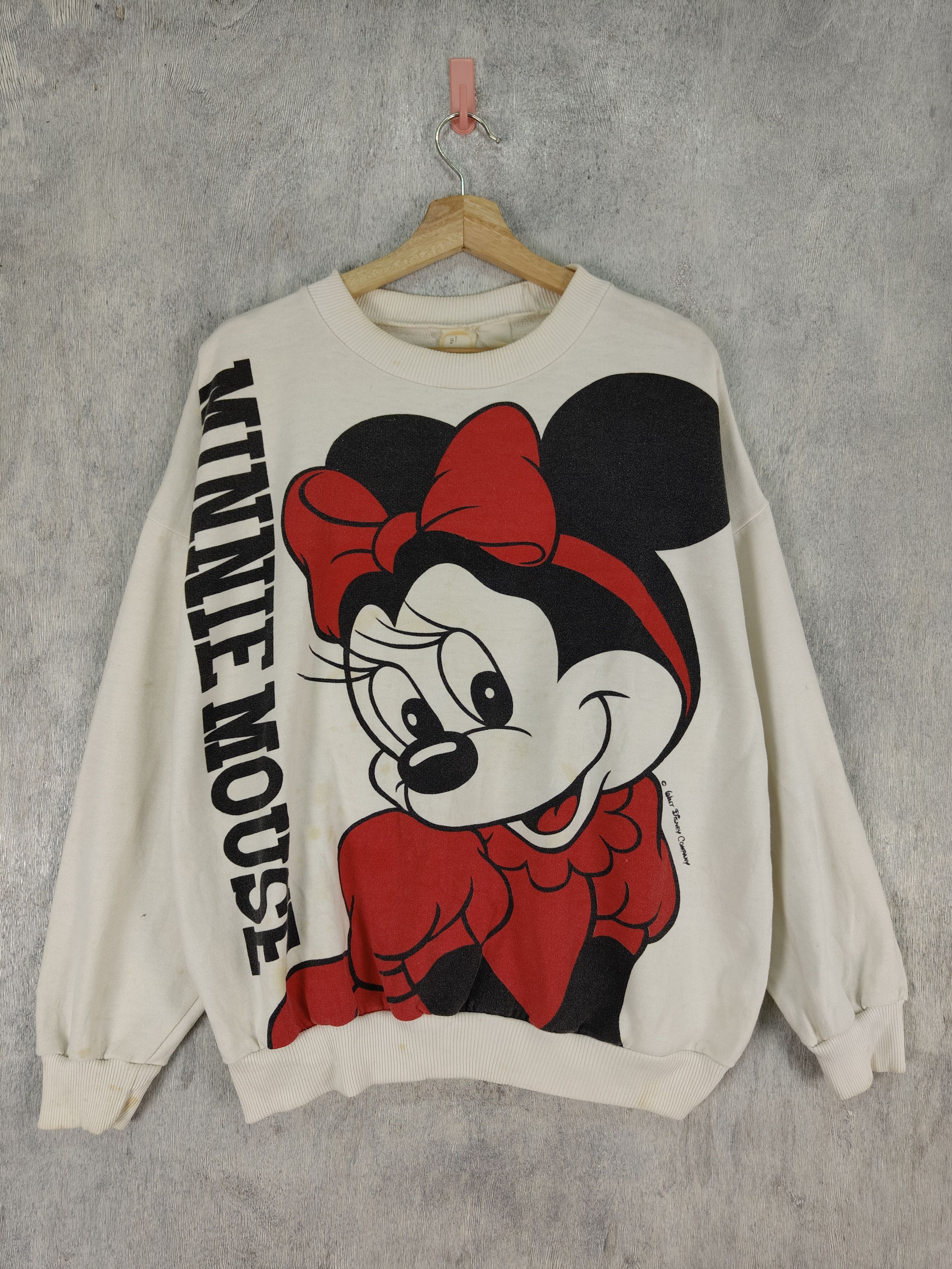 image of Cartoon Network x Mickey Mouse Vintage Cartoon Minnie Mouse Mirror Sweatshirt in White (Size Large)