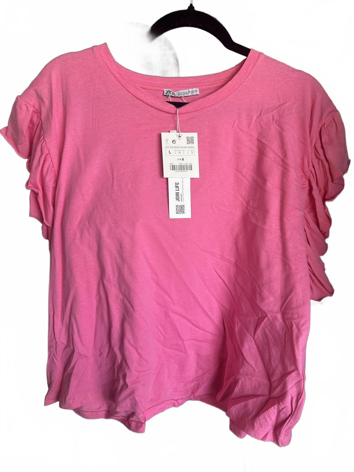Designer Zara Women's Flowy Pink Top - Size Large with Tags Size L / US 10 / IT 46 - 1 Thumbnail