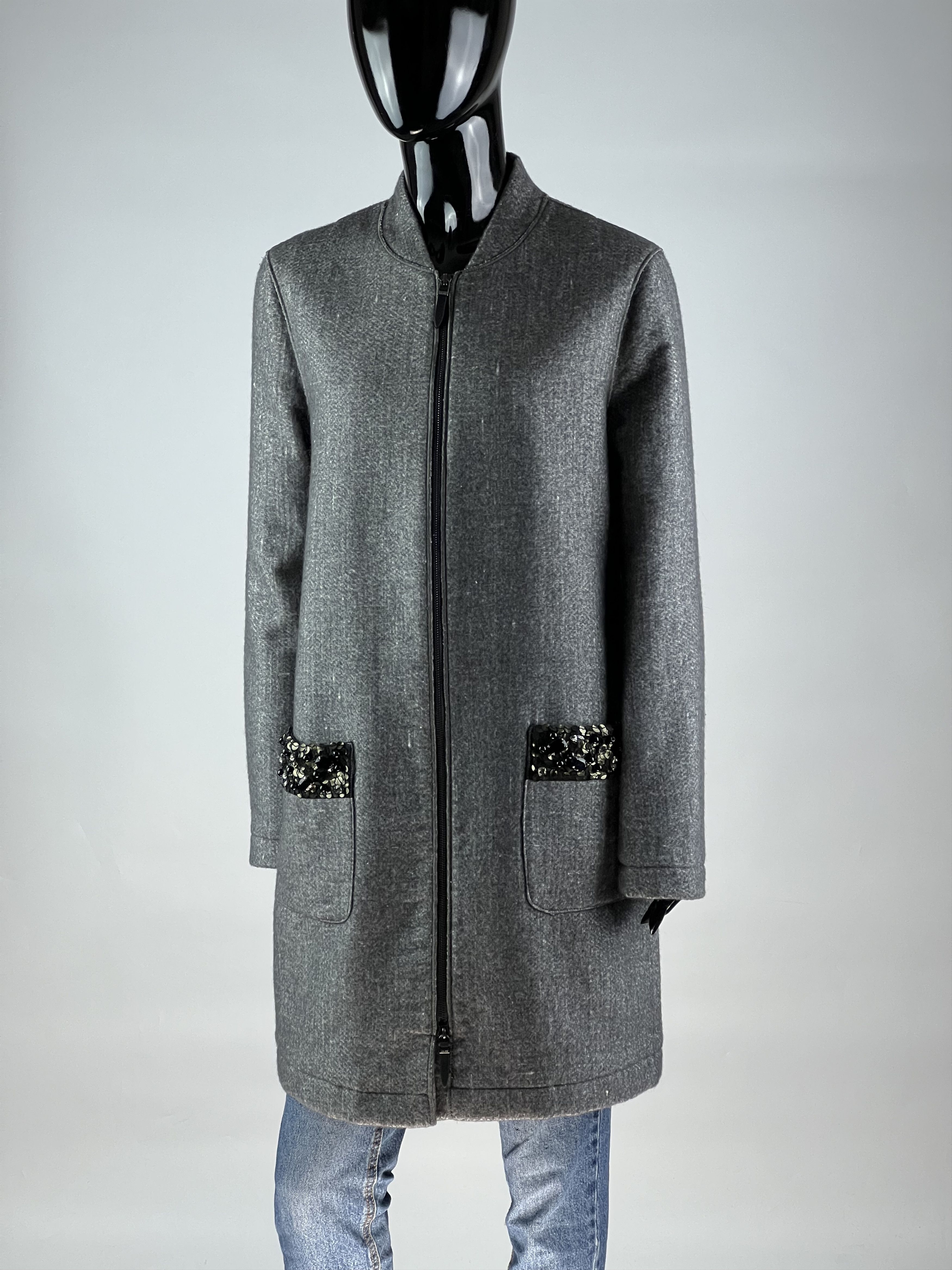 Designer Laurel Linen Virgin Wool Coat Sequins Rhinestone US6 GB10 Size M / US 6-8 / IT 42-44 - 1 Thumbnail