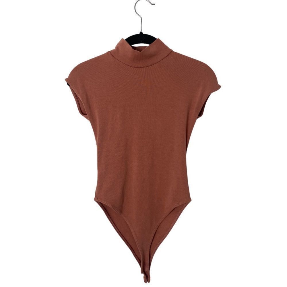 Zara ZARA Ribbed High Neck Short Sleeve Bodysuit Size S Rust Brow Size S / US 4 / IT 40 - 2 Thumbnail