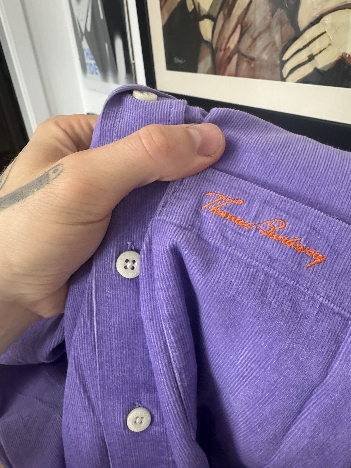 Burberry Thomas Burberry Button Up Shirt Vintage 90s Corduroy Purple Size US XL / EU 56 / 4 - 2 Thumbnail