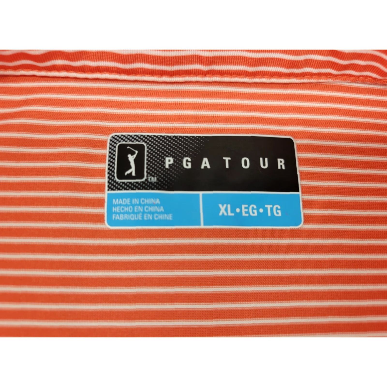 PGA Tour PGA TOUR Polo Shirt Mens XL Orange Striped 100% Polyester Golf Logo Shirt Size US XL / EU 56 / 4 - 8 Thumbnail