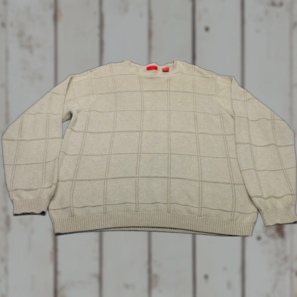 Izod IZOD Sweater Mens Large Knit 100% Cotton Beige Crew Neck Long Sleeve Pullover - Beautiful Knit Squares 8033 Size US L / EU 52-54 / 3 - 1 Thumbnail