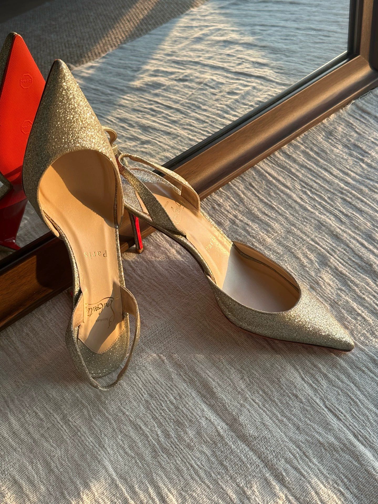 Christian Louboutin Christian Louboutin Sequin Red Sole Heels Gold 37.5 Size US 7.5 / IT 37.5 - 7 Thumbnail