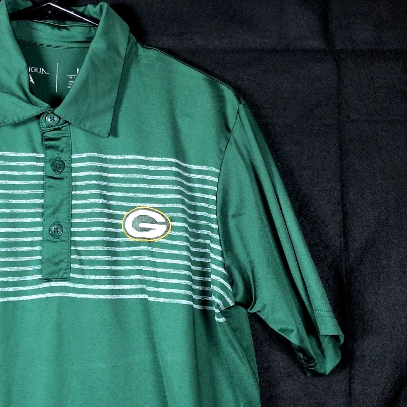 Vintage Antigua Mens Polo Green White Striped Green Bay Packers Short Sleeve Stretch M Shirt Size US M / EU 48-50 / 2 - 5 Thumbnail