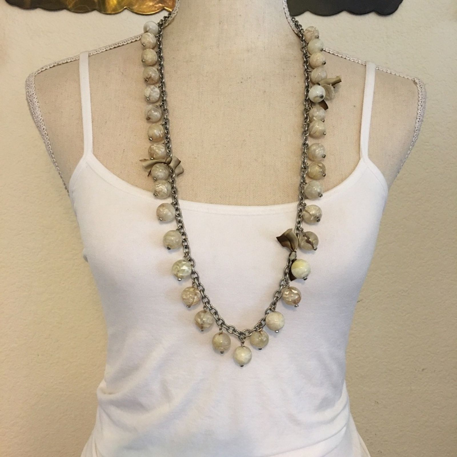 Loft Loft marble bead and ribbon bow long necklace Size ONE SIZE - 3 Thumbnail