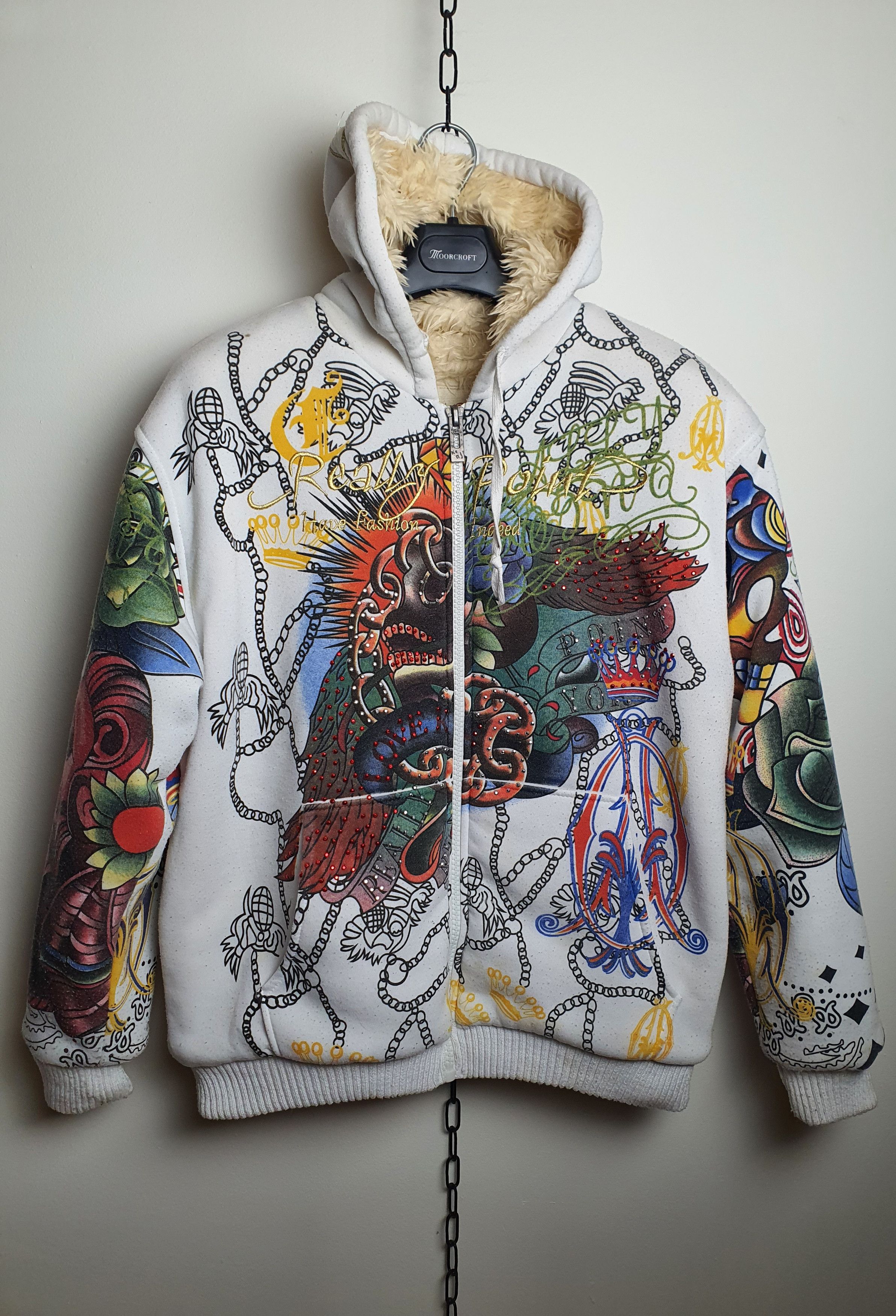 Pre-owned Christian Audigier X Ed Hardy Vintage Ed Hardy Christian Audigier Style Hoodie In Multicolor