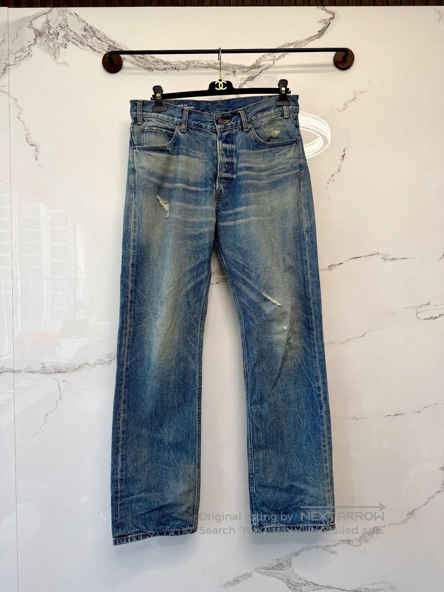 celine blue washed straight leg jeans.