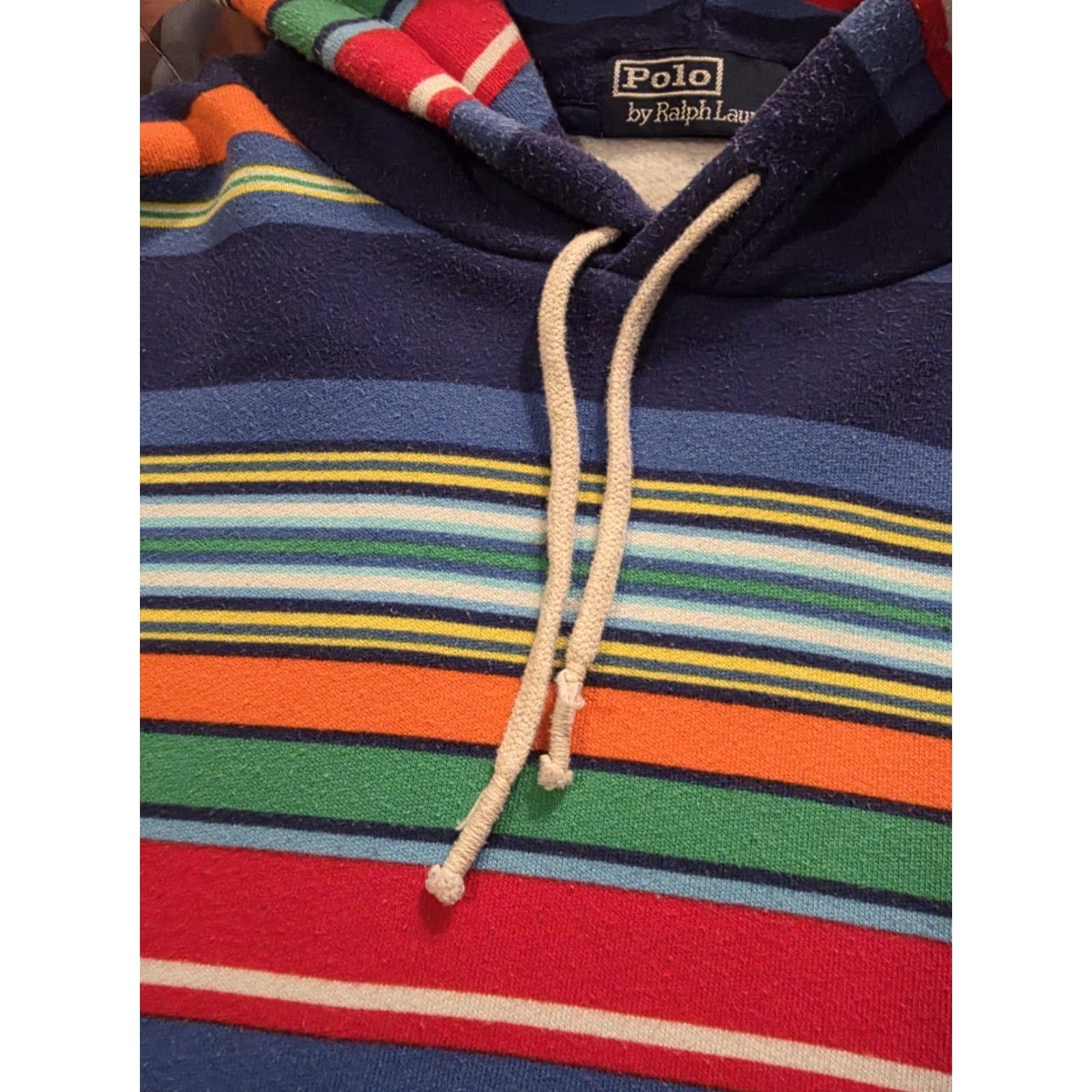 Polo Ralph Lauren Polo Ralph Lauren Hoodie Adult Large Multicolored Striped Fleece Pullover Hooded Logo Pockets Mens Size US L / EU 52-54 / 3 - 4 Thumbnail