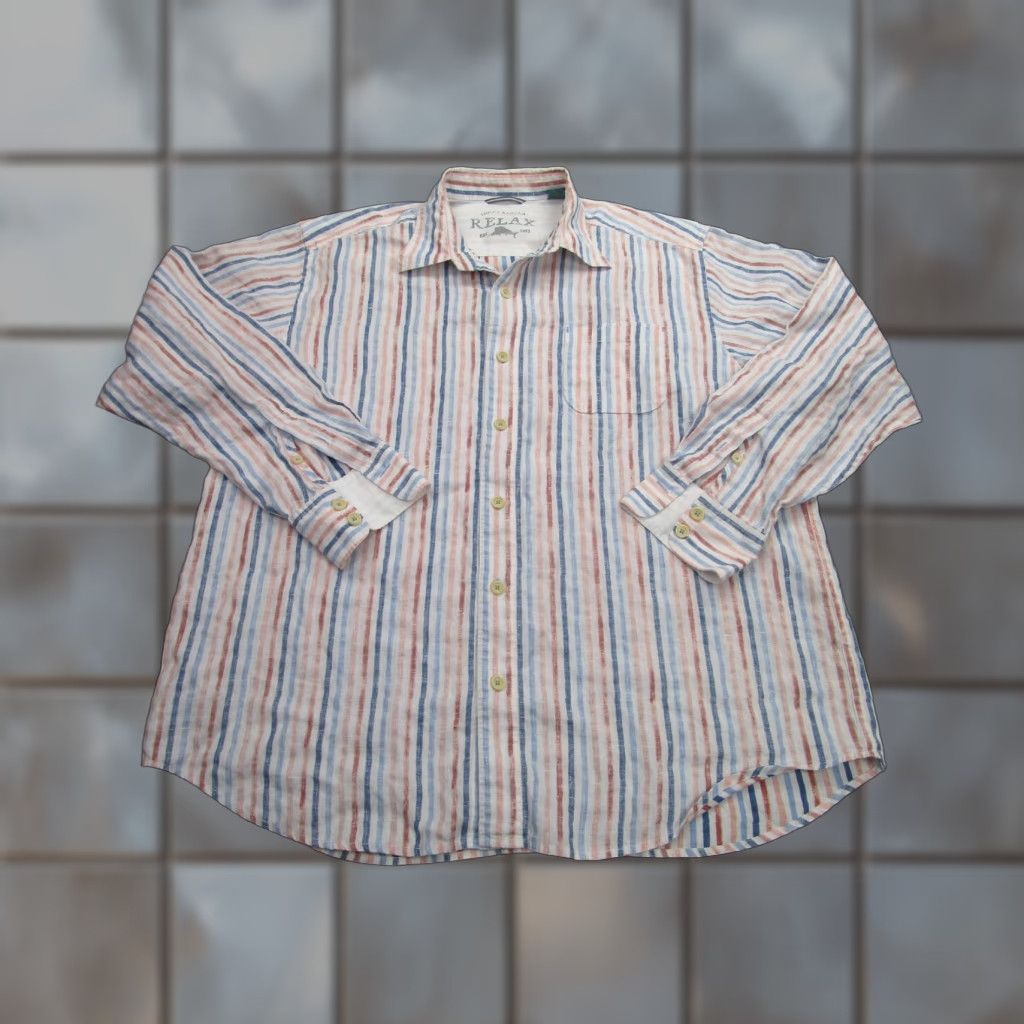 Tommy Bahama Tommy Bahama Shirt Mens Extra Large Linen Striped Multicolor Long Sleeve Button-Up Pocket Size US XL / EU 56 / 4 - 1 Thumbnail