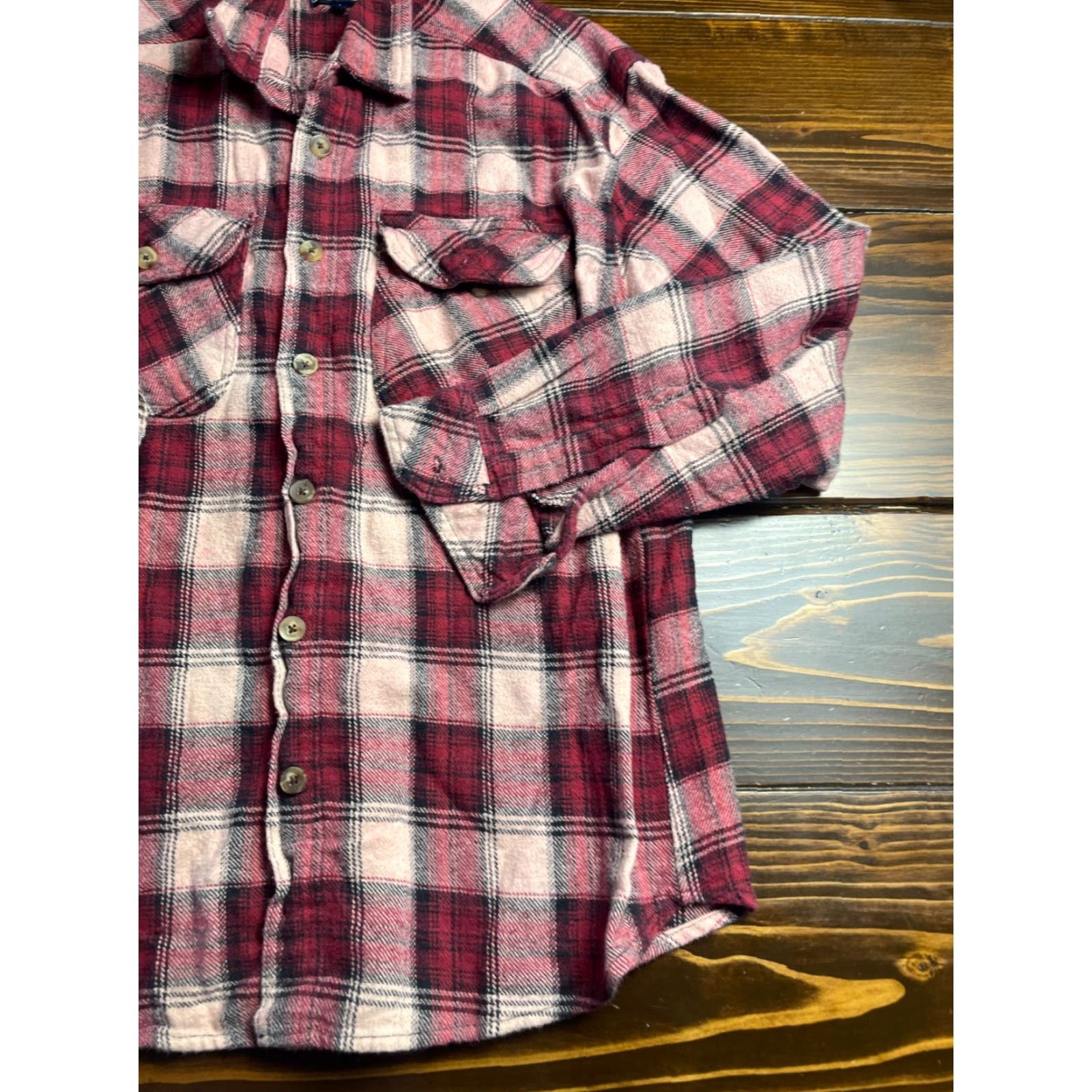 Pinko Canyon Shirt, Men's Size Large, Plaid, Button Up, Long Sleeve, Cotton Polyester, Black Pink Maroon, Heavy Worn, Regular Fit, Men Size US L / EU 52-54 / 3 - 4 Thumbnail