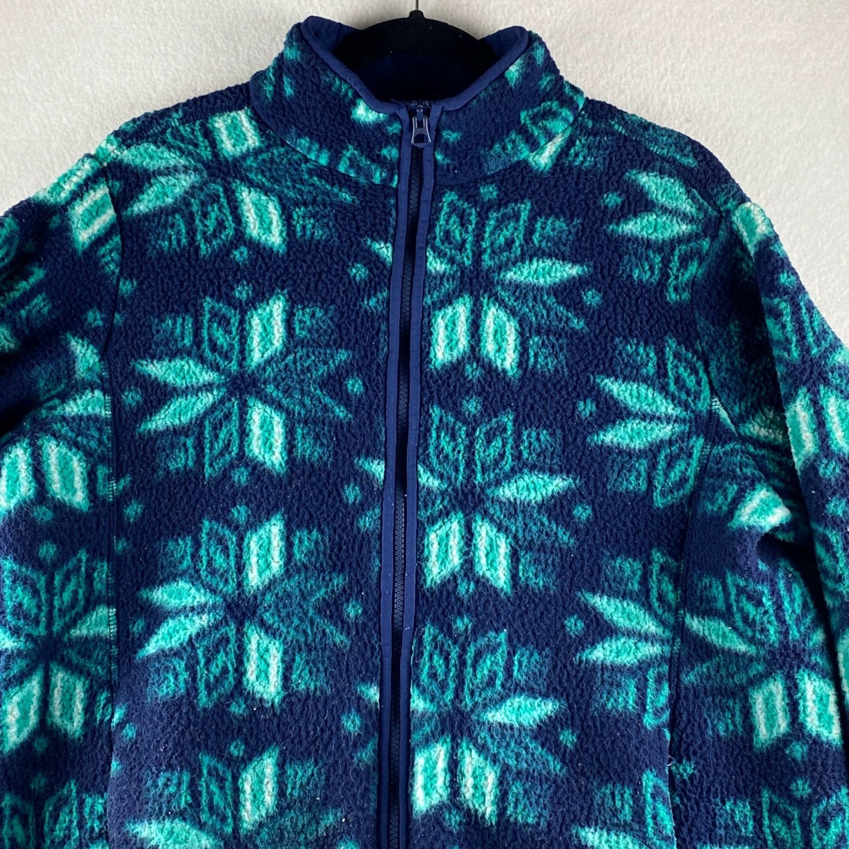 Lands' End Lands End Womens Large L Blue Full Zip Sweater Snowflake Aztec Pattern Shirt Size L / US 10 / IT 46 - 2 Thumbnail