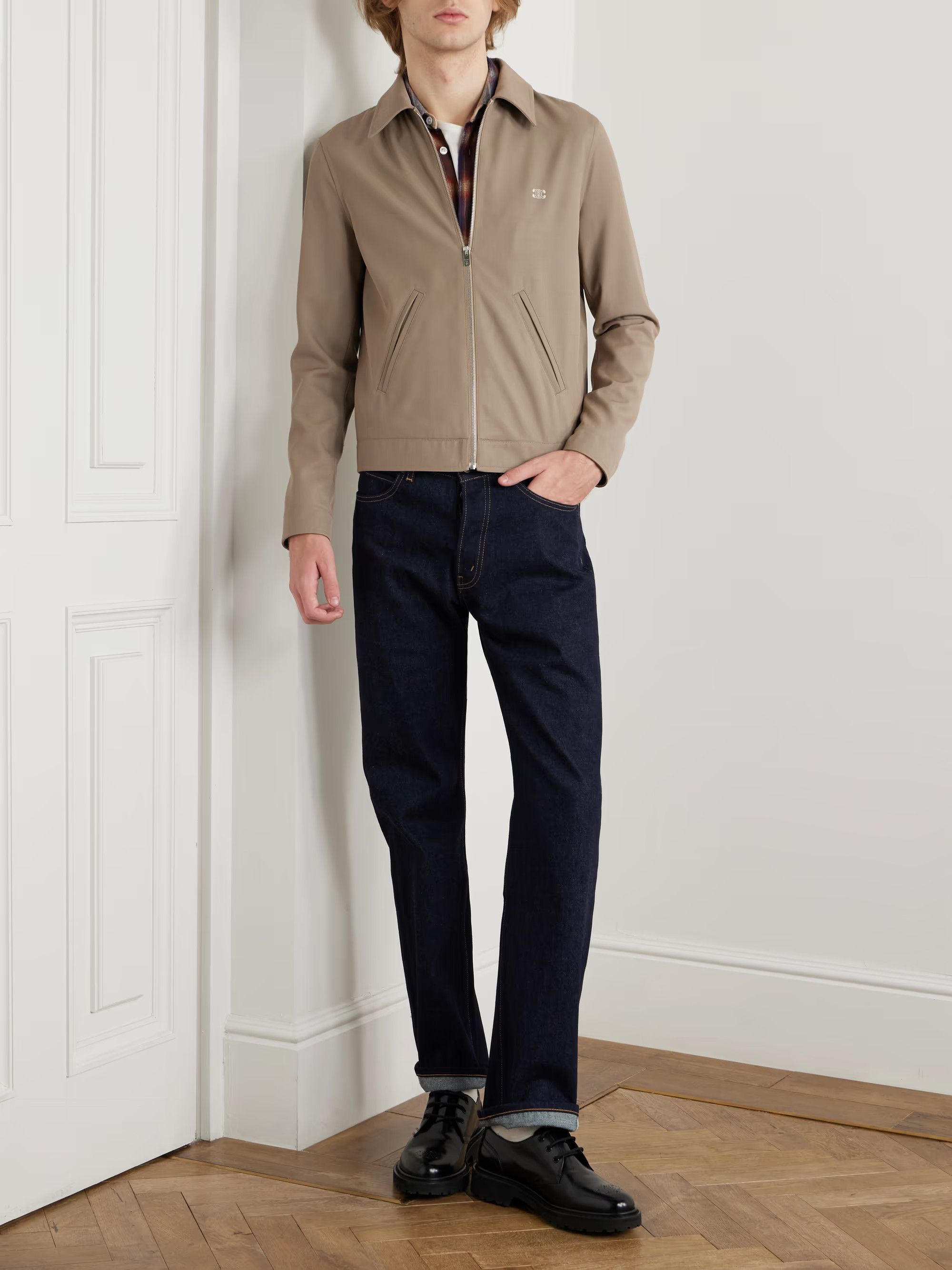 Celine o1mle0426 Logo Embroidered Wool Blend Twill Jacket in Camel Size US L / EU 52-54 / 3 - 2 Thumbnail