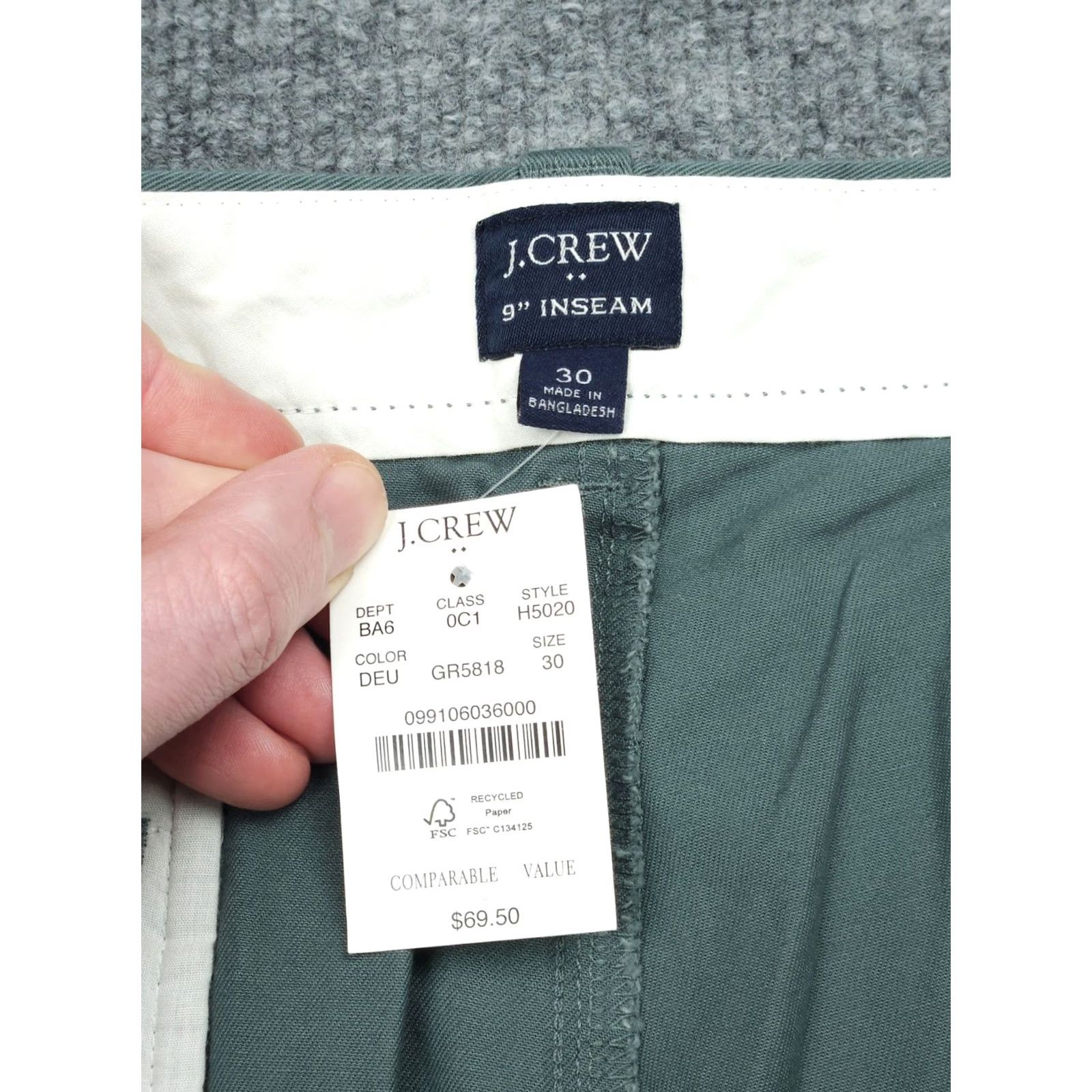 J.Crew J. Crew 9" Flex Chino Shorts Men's 30 Green NWT, Casual, Regular, Cotton, Flat Front, Slash Pocket, 9" Inseam, Green, Preppy, Summer, Spring, Men Size US 30 / EU 46 - 5 Thumbnail