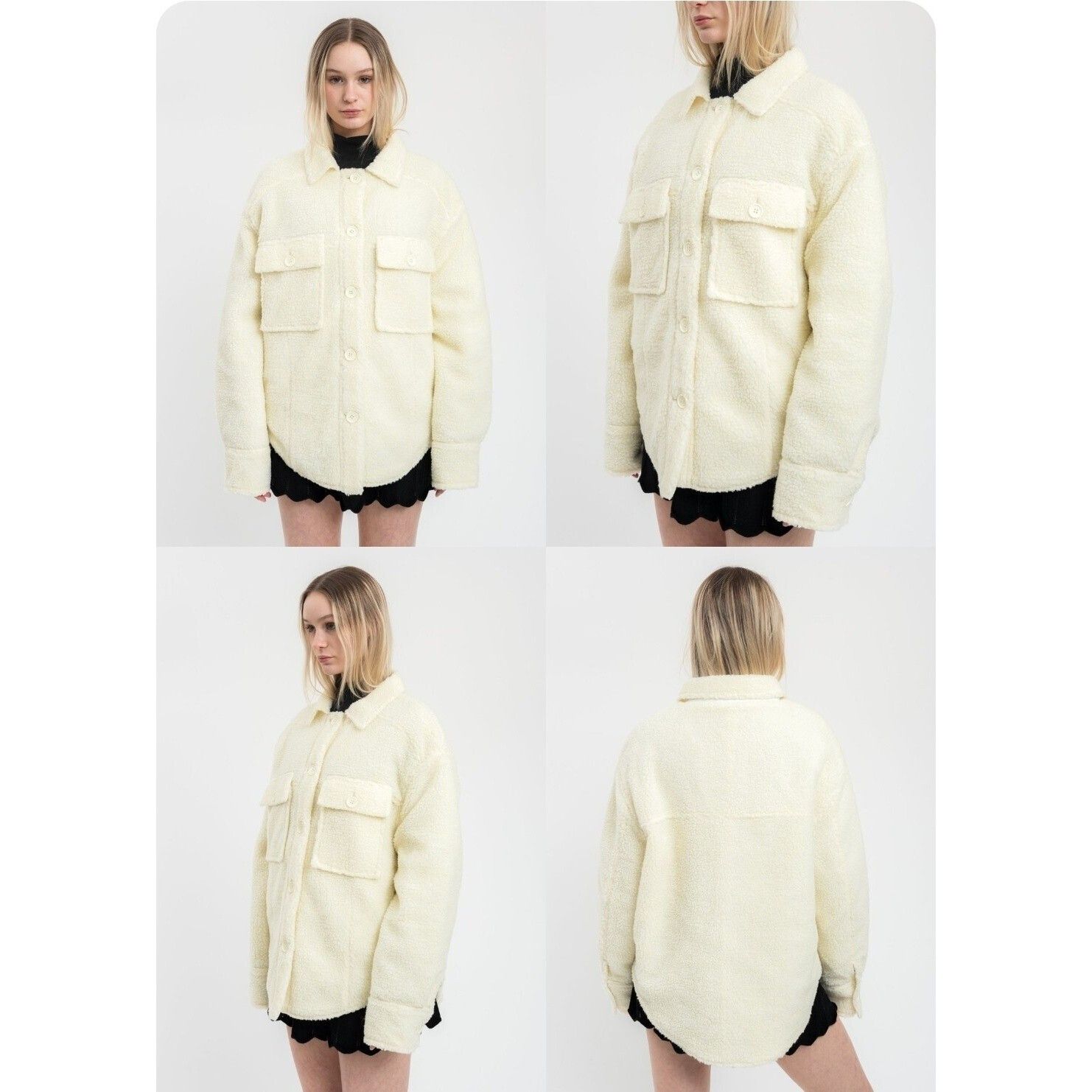 Guizio Danielle Guizio OVERSIZED SHERPA BUTTON-UP JACKET CREAM Size S / US 4 / IT 40 - 1 Thumbnail