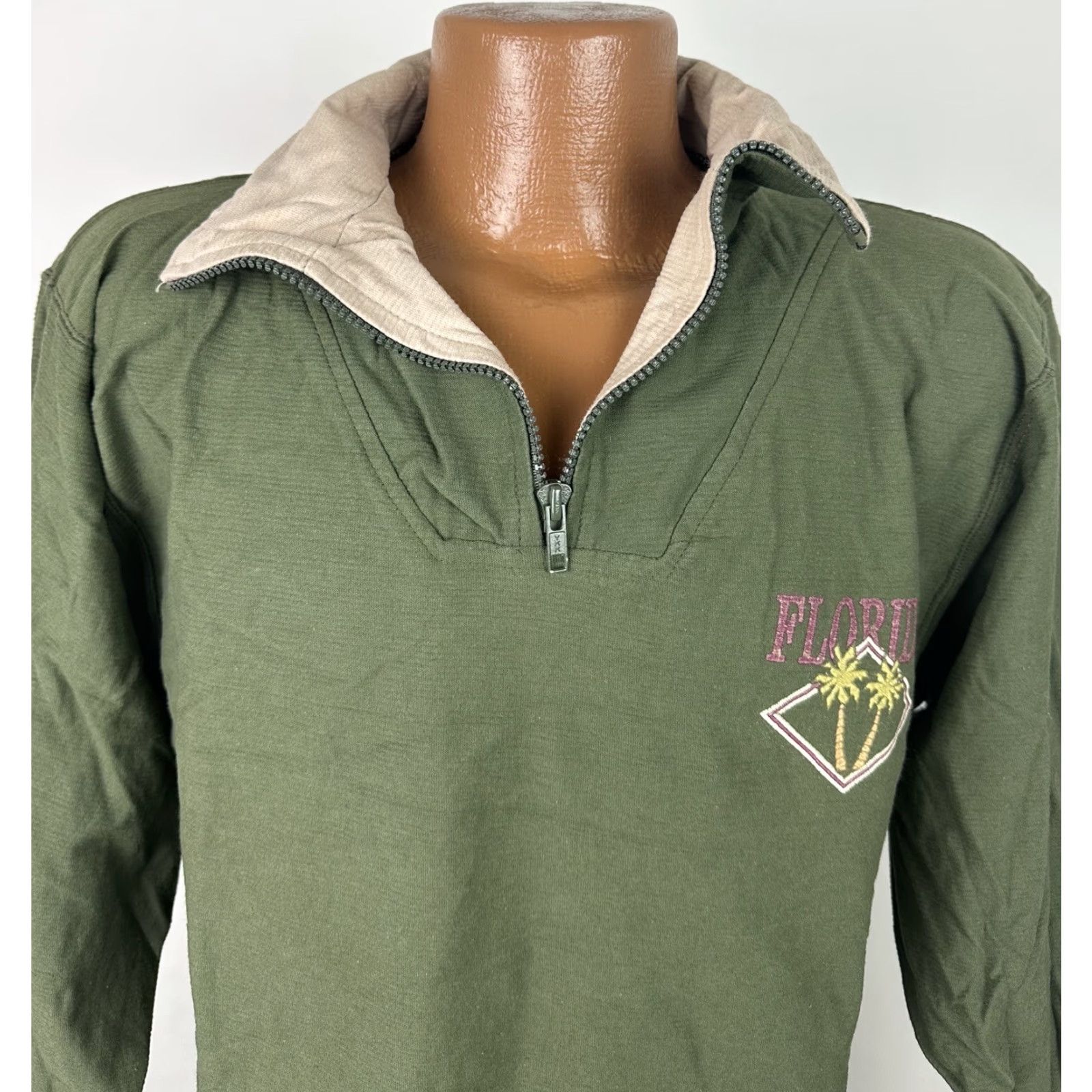 Vintage VINTAGE Oneita Sweatshirt 1/4 Zip Pullover M Adults Green Olive 90s Slim Fit Knit Cotton Size US M / EU 48-50 / 2 - 2 Thumbnail