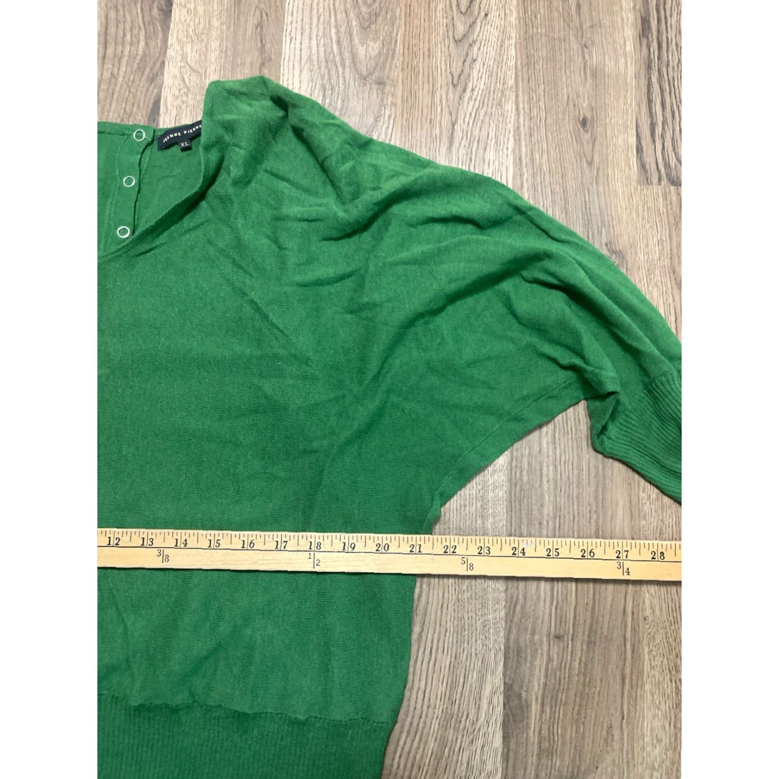 Vintage Jeanne Pierre Shirt Womens XL Green 3/4 Sleeve V-neck Casual Modern Basic T-Shirt Size XL / US 12-14 / IT 48-50 - 6 Thumbnail