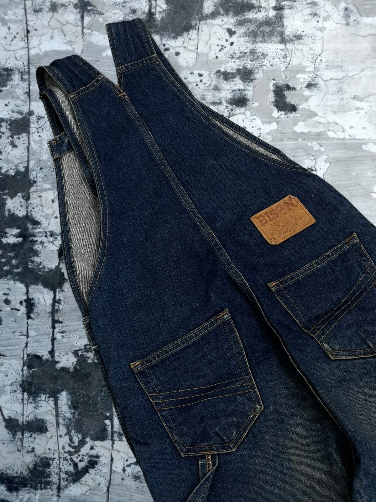 Japanese Brand Vintage 90s Designer Bison Rustic Blue Overall Iconic Denim Size US 33 - 17 Thumbnail