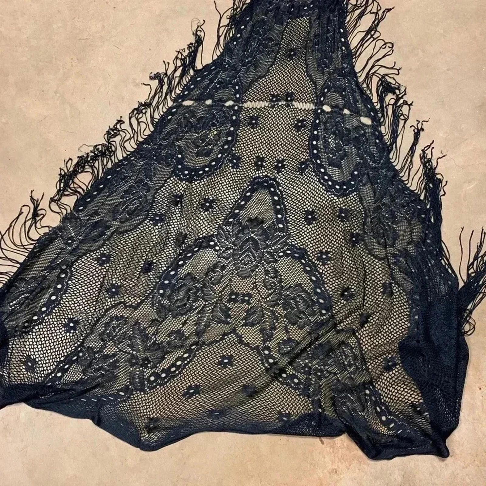 Designer Black lace shawl Size ONE SIZE - 4 Thumbnail
