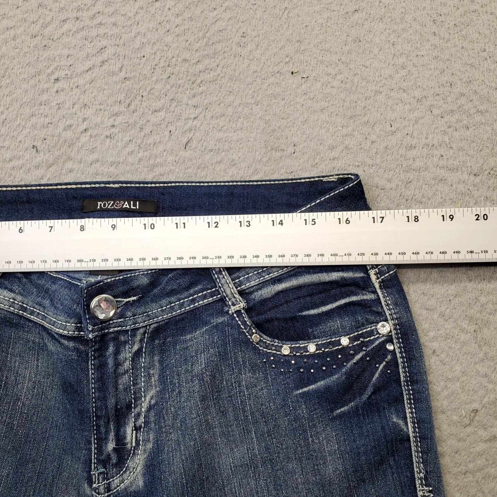 Vintage Roz & Ali Womens Bootcut Jeans Size 12 Blue Rhinestone Pocket Contrast Stitch Jeans Size 34" / US 12 / IT 48 - 6 Thumbnail