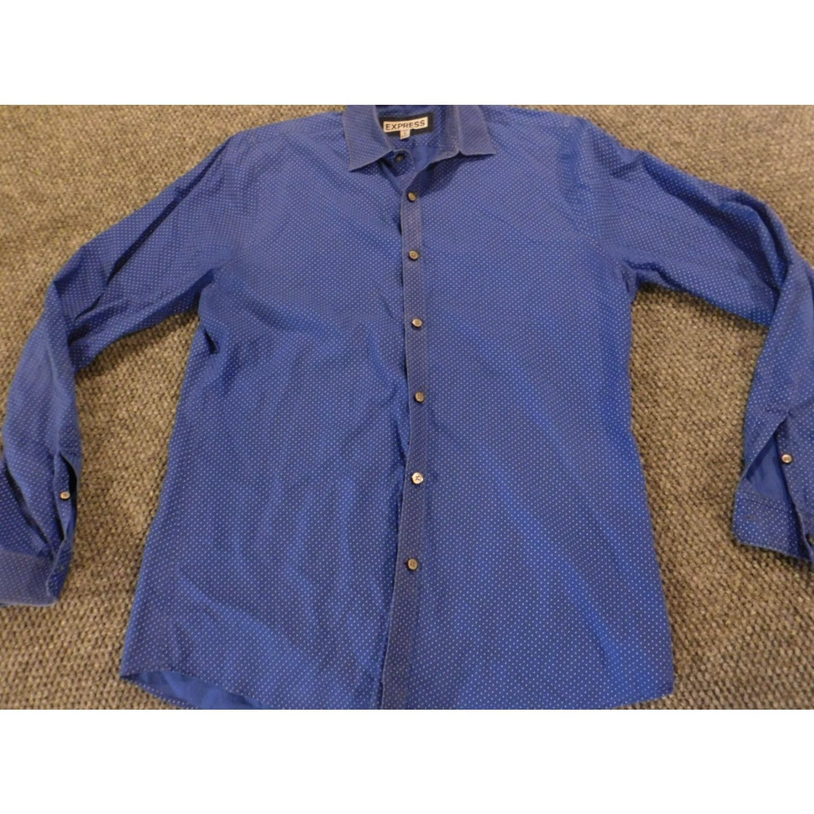 Express Express Mens Button-Down Shirt Medium Blue Dots Slim Fit Extra-Slim Cotton Knit Size US M / EU 48-50 / 2 - 2 Thumbnail