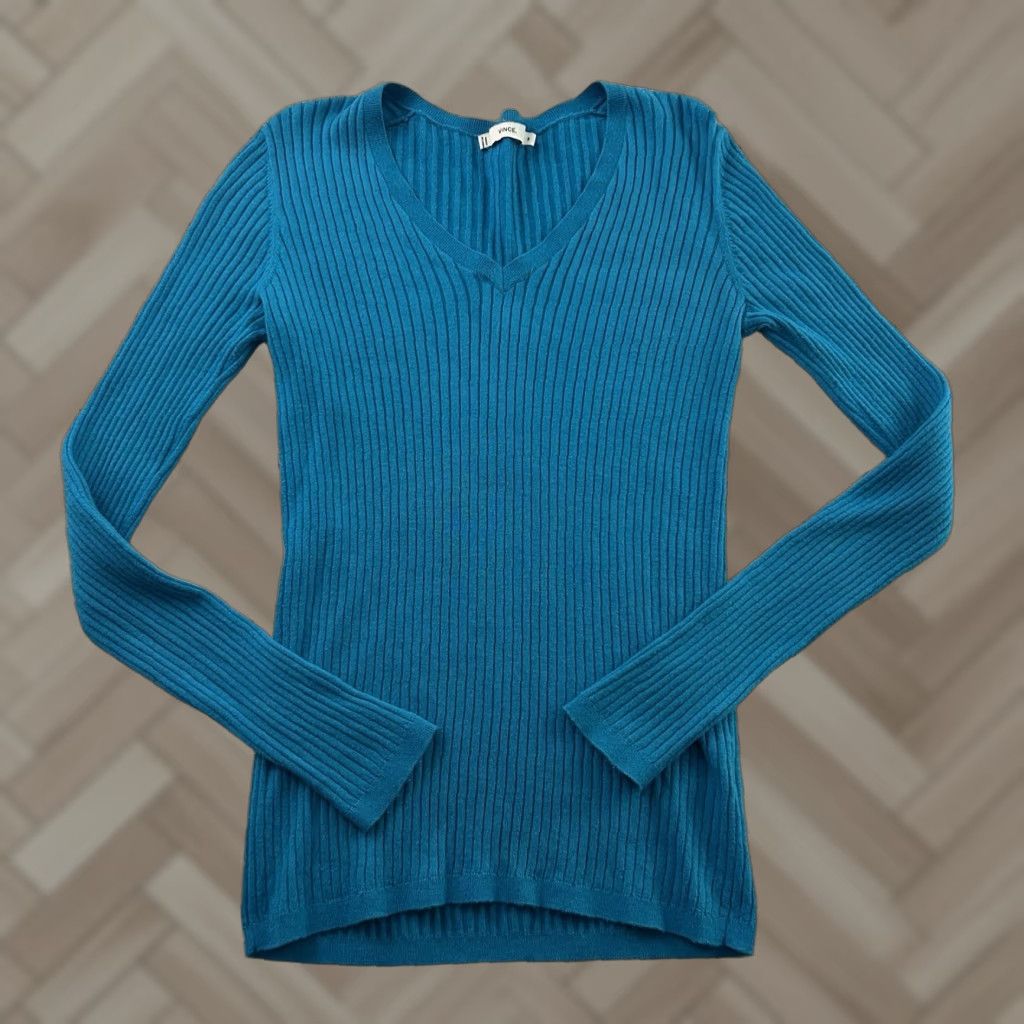 Vince VINCE Cashmere Blend Long Sleeve V Neck Ribbed Sweater Top Women's Medium Blue Size M / US 6-8 / IT 42-44 - 1 Thumbnail