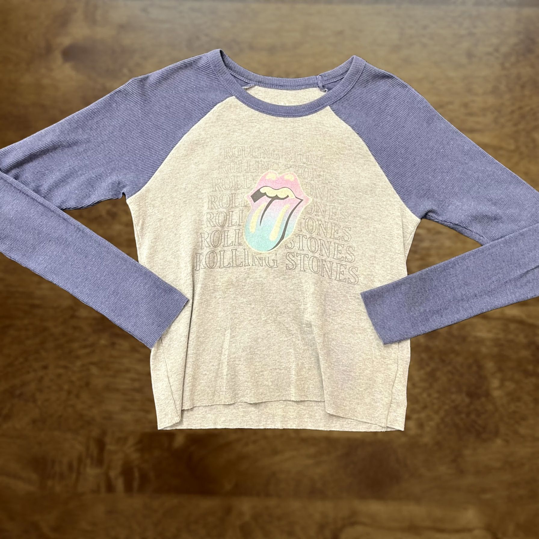 Vintage VINTAGE Rolling Stones Shirt Womens Small Gray Blue Raglan Long Sleeve Band Tee Graphic Size S / US 4 / IT 40 - 1 Thumbnail