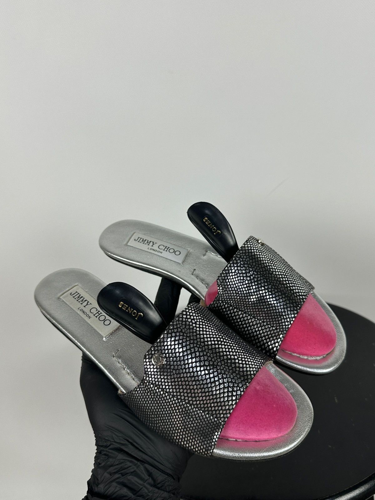 Jimmy Choo Jimmy Choo Metallic Black Snake Leather Slides Sandals Size US 6 / IT 36 - 3 Thumbnail