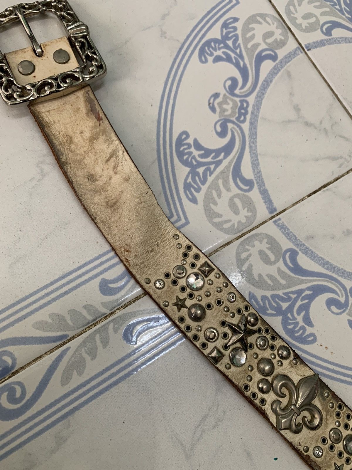 If Six Was Nine Vtg Rare Leather Belt Star Dagger Like Chrome Hearts Design Size ONE SIZE - 7 Thumbnail