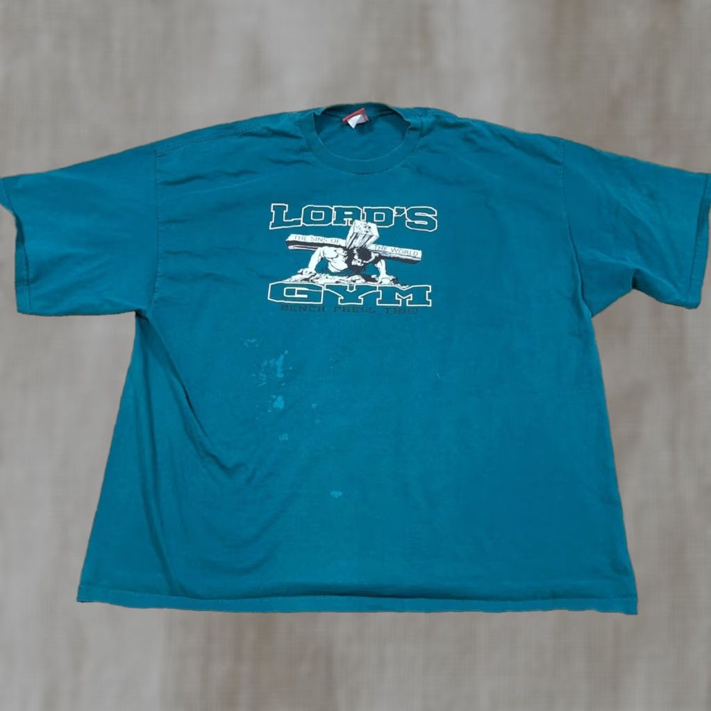Vintage VINTAGE Jesus Shirt Men 4XL Green Logo Graphic Print T-Shirt Retro 90s Grunge Christ God Church Fat Factory unknown? Size US XXL / EU 58 / 5 - 1 Thumbnail