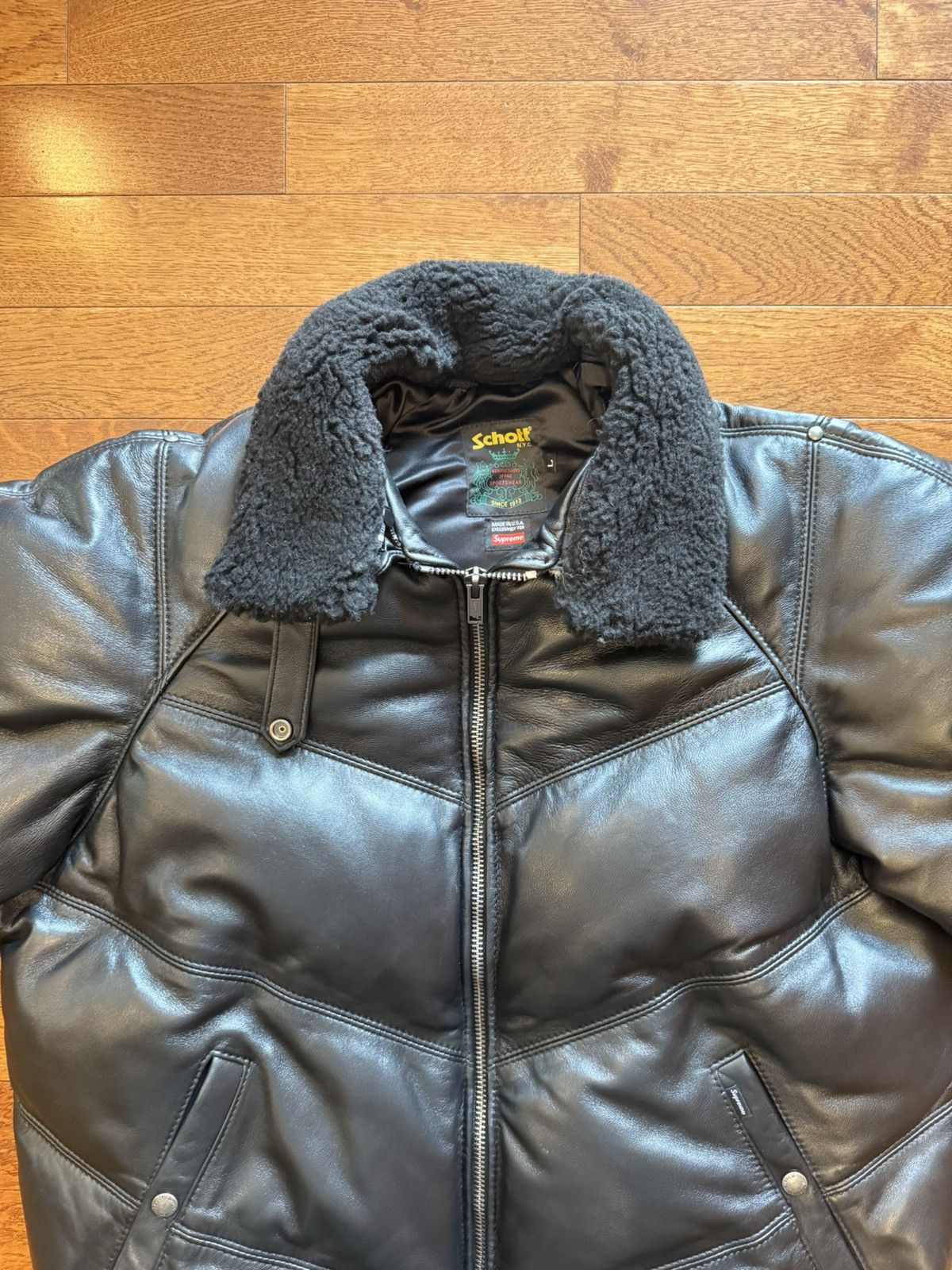 Schott × Supreme Supreme Schott Chevron Leather Down Puffer Jacket Size US L / EU 52-54 / 3 - 4 Thumbnail